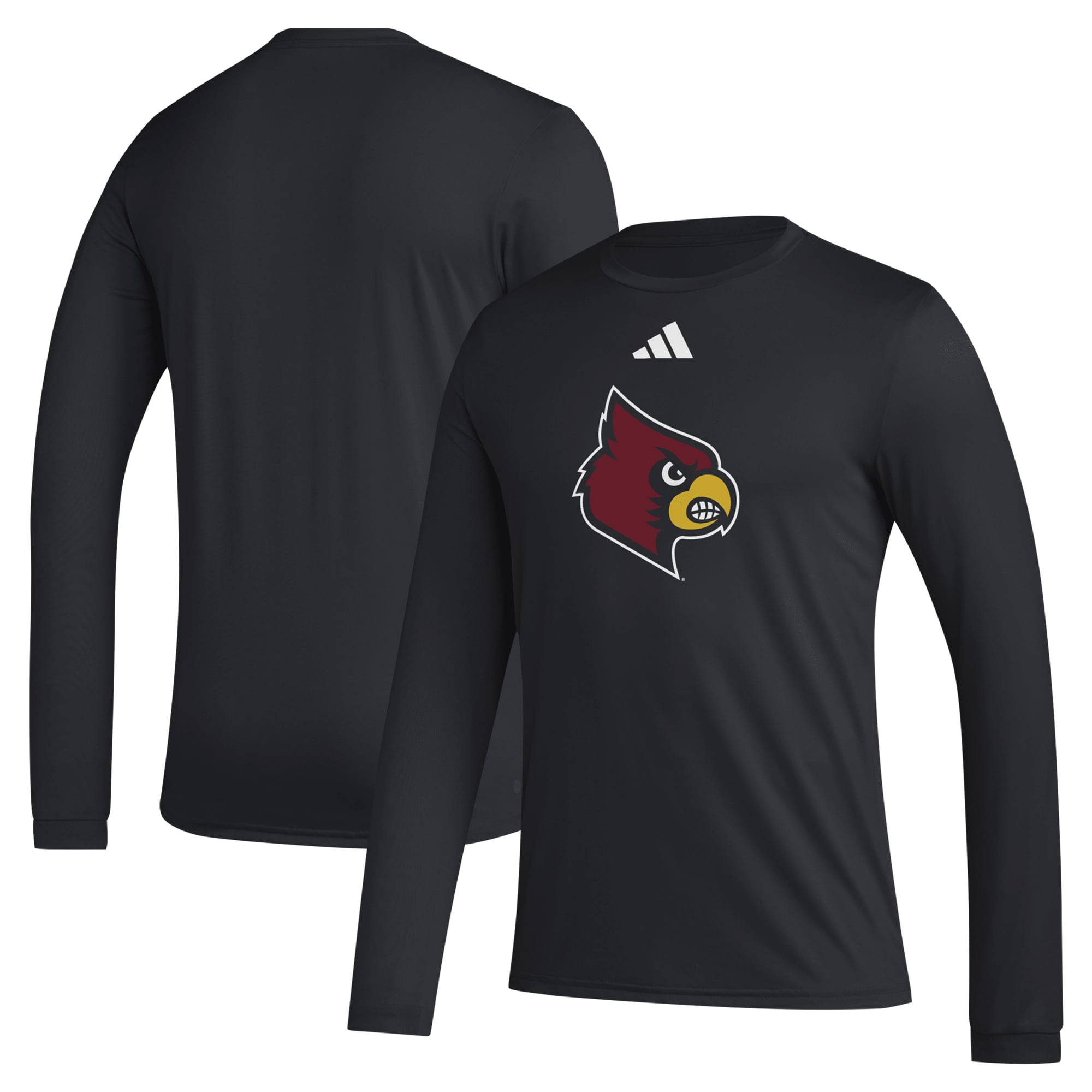 T-shirt à manches longues d'avant-match avec logo de casier principal des Louisville Cardinals adidas noir pour hommes