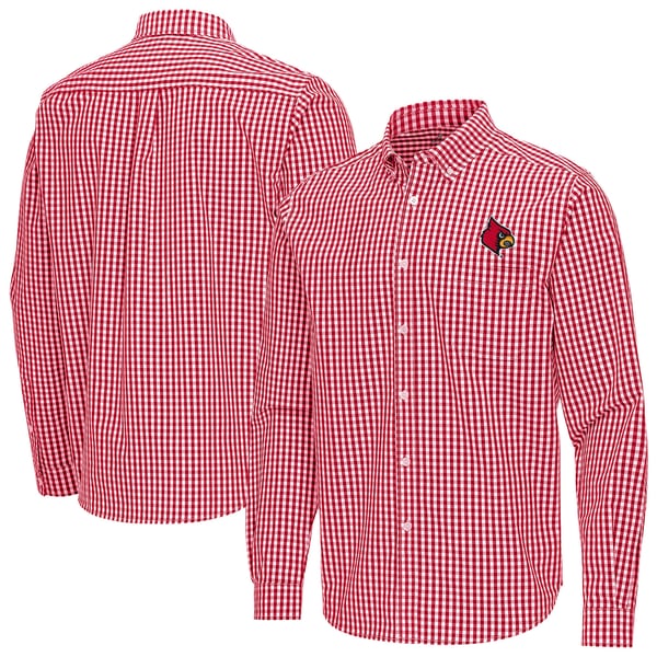 Men's Antigua Red Louisville Cardinals Ellis Woven Tri-Blend Long Sleeve Button-Down Shirt Size: Large
