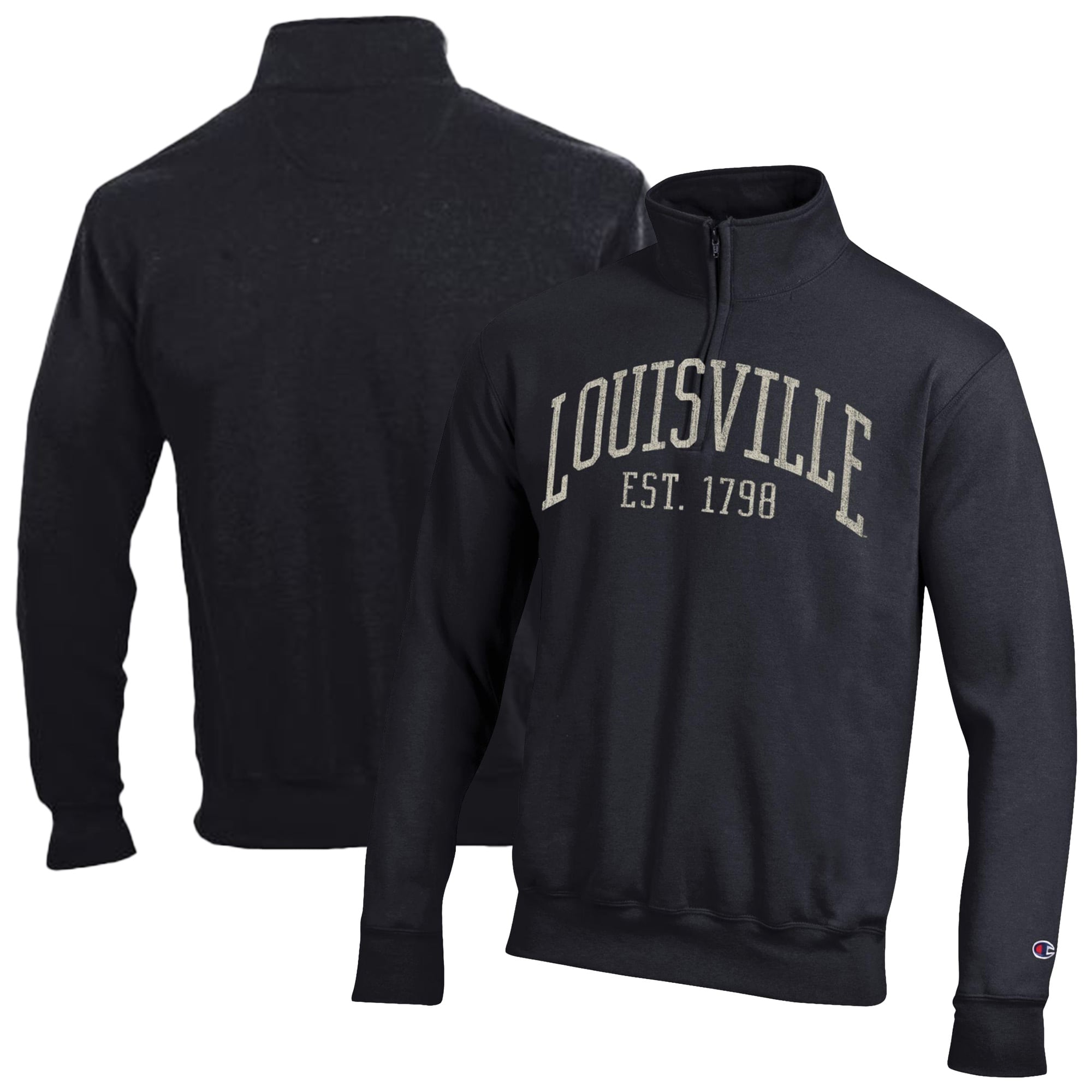 Men's Champion Black Louisville Cardinals Powerblend Quarter-Zip Pullover