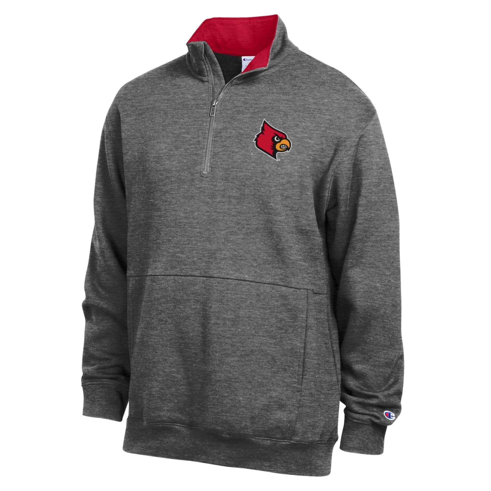 Pull-over en polaire à col zippé Champion Heather Gray Louisville Cardinals pour homme