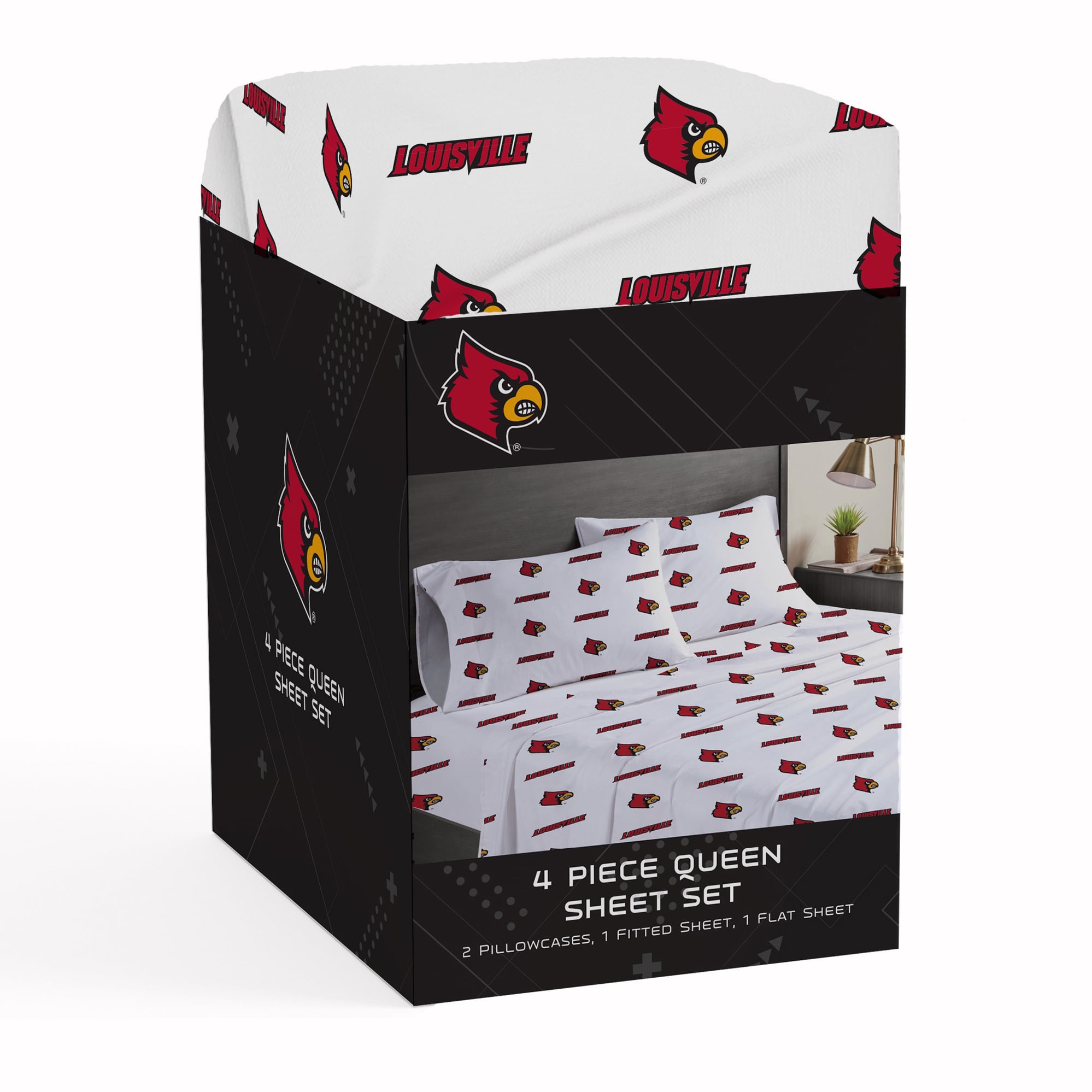 Ensemble de draps quatre pièces Pegasus Louisville Cardinals pour lit queen