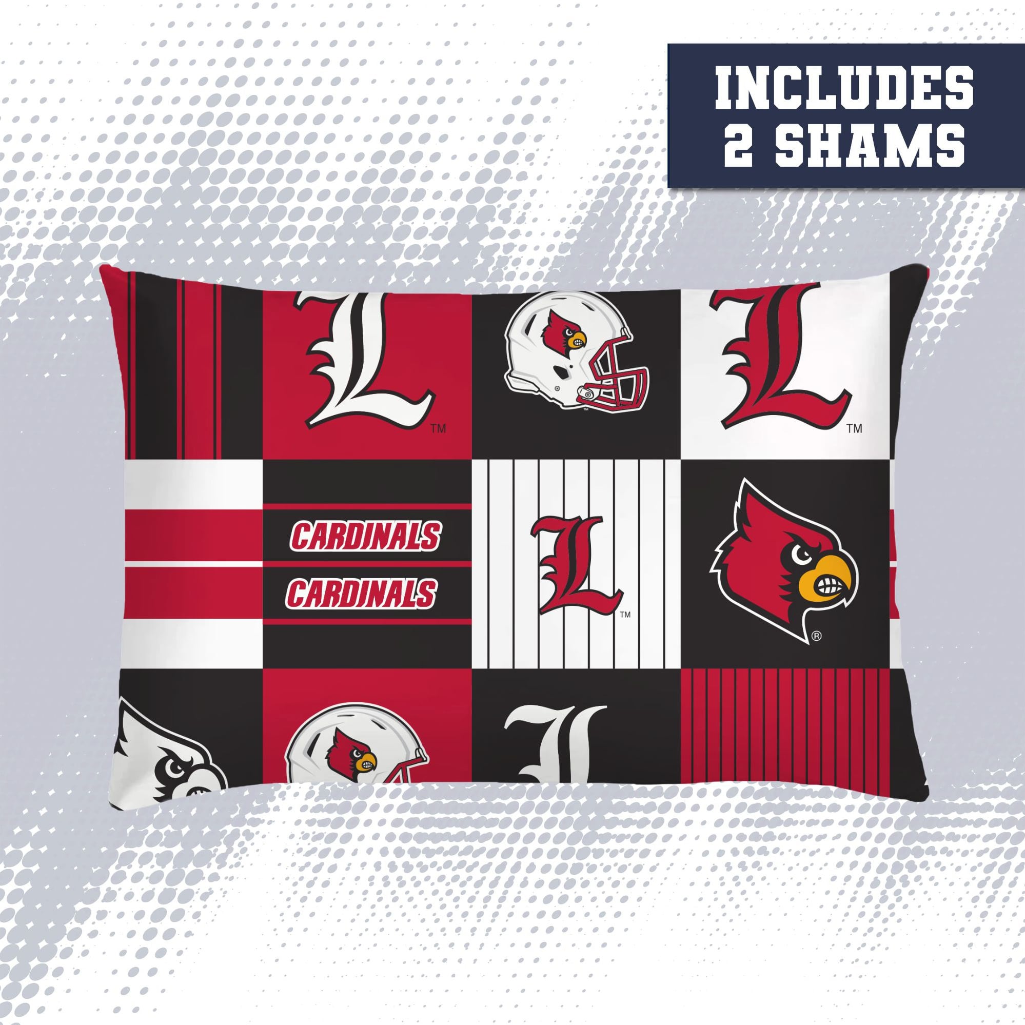 Ensemble de literie trois pièces à carreaux patchwork Pegasus Louisville Cardinals, format grand/queen.