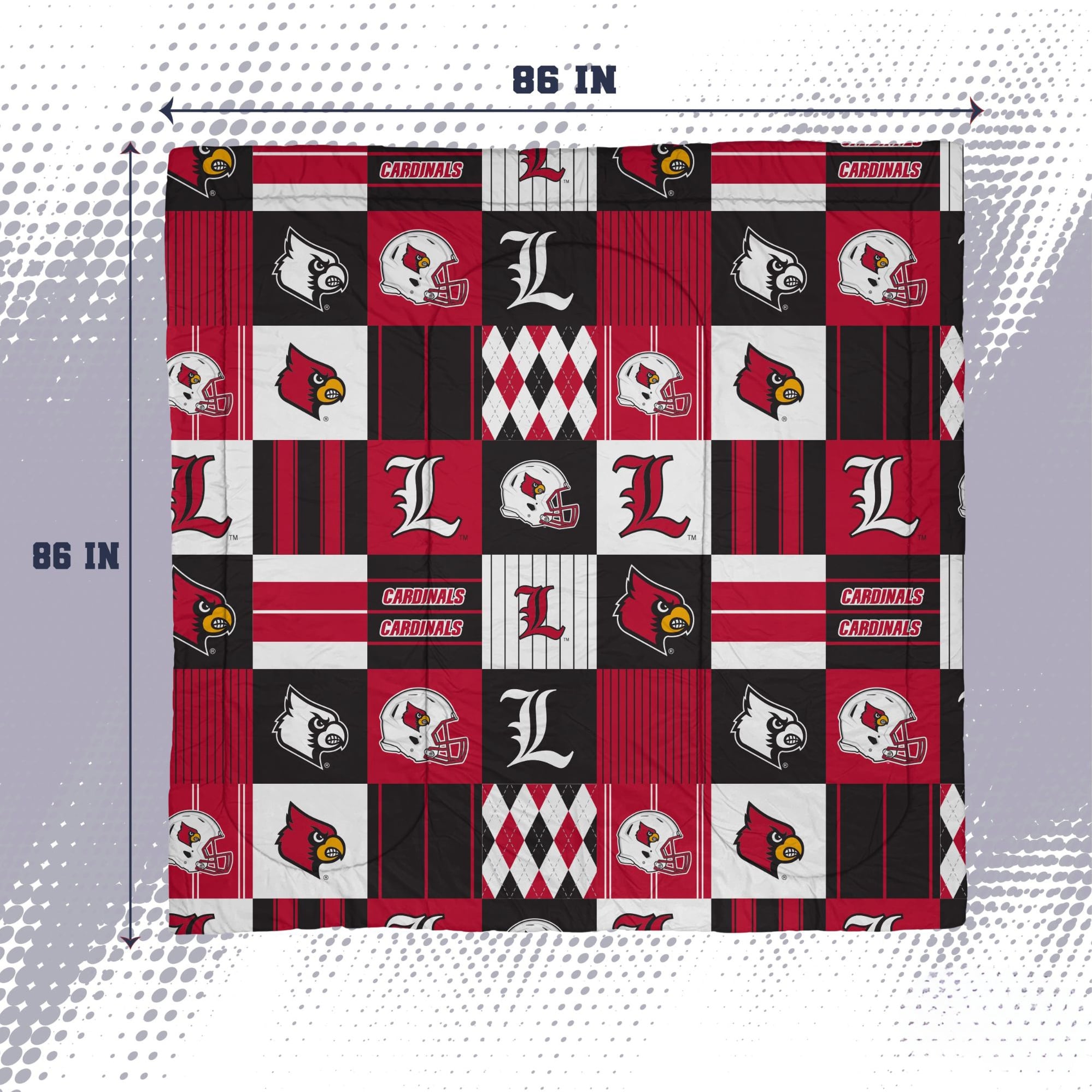 Ensemble de literie trois pièces à carreaux patchwork Pegasus Louisville Cardinals, format grand/queen.