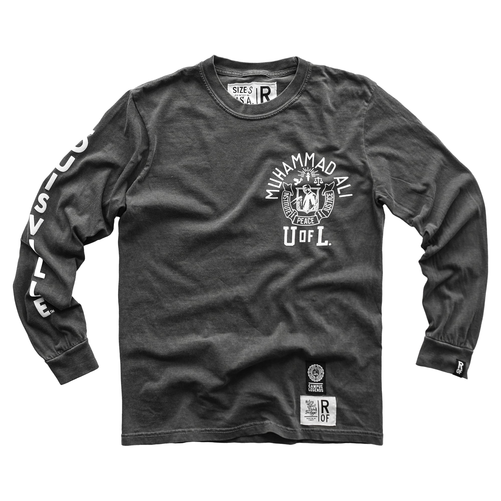 Unisex Roots of Fight x Louisville Cardinals Muhammad Ali Charcoal Peace & Justice Long Sleeve T-Shirt