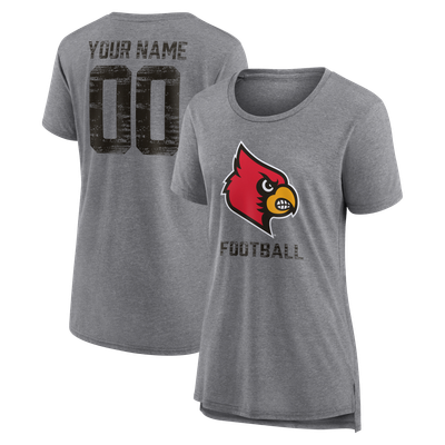  Louisville Cardinals Women's Personalized Heritage Any Name & Number Tri-Blend T-Shirt - Gray