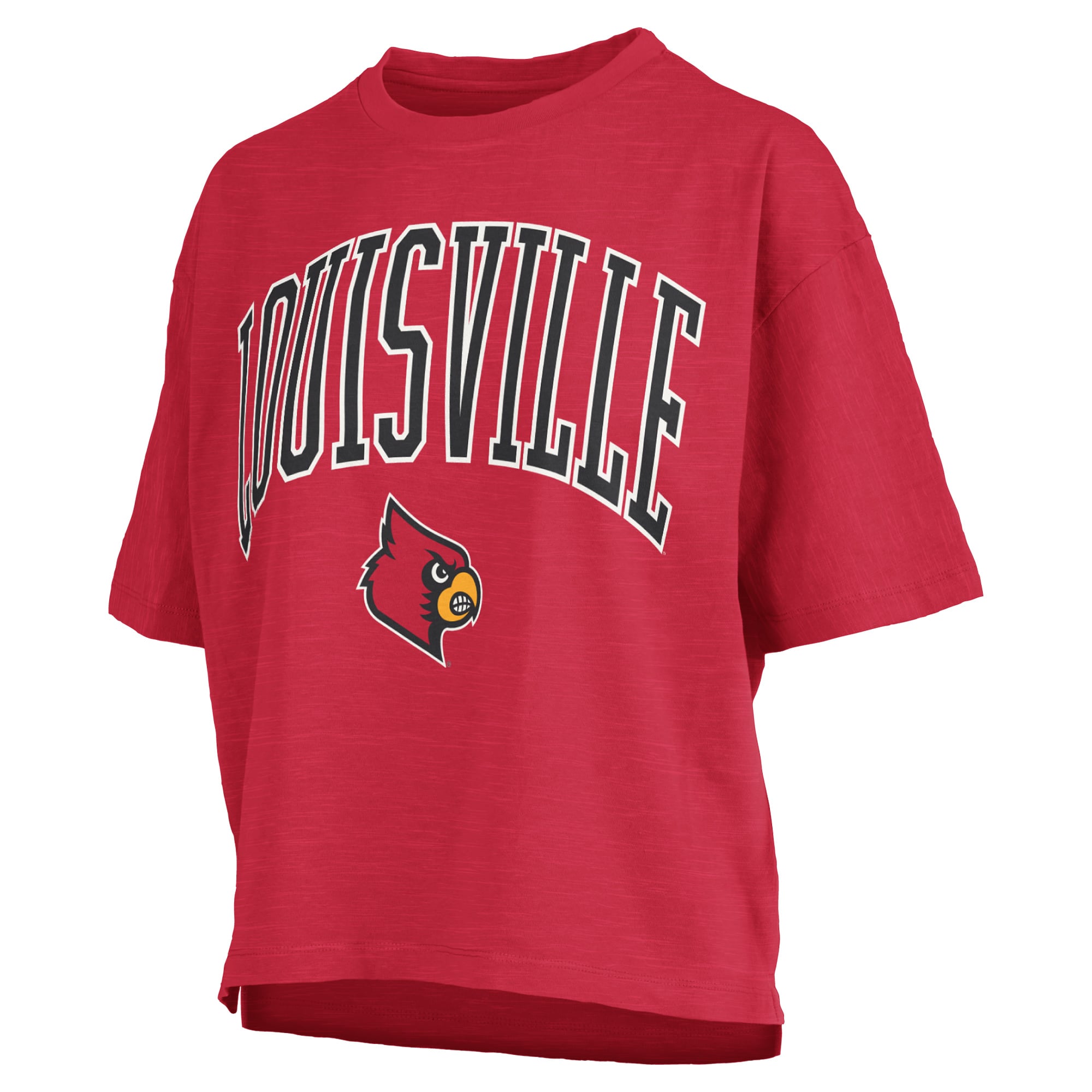 Women's Pressbox Red Louisville Cardinals Oversized Nelson Arch Over Logo Slub T-Shirt
