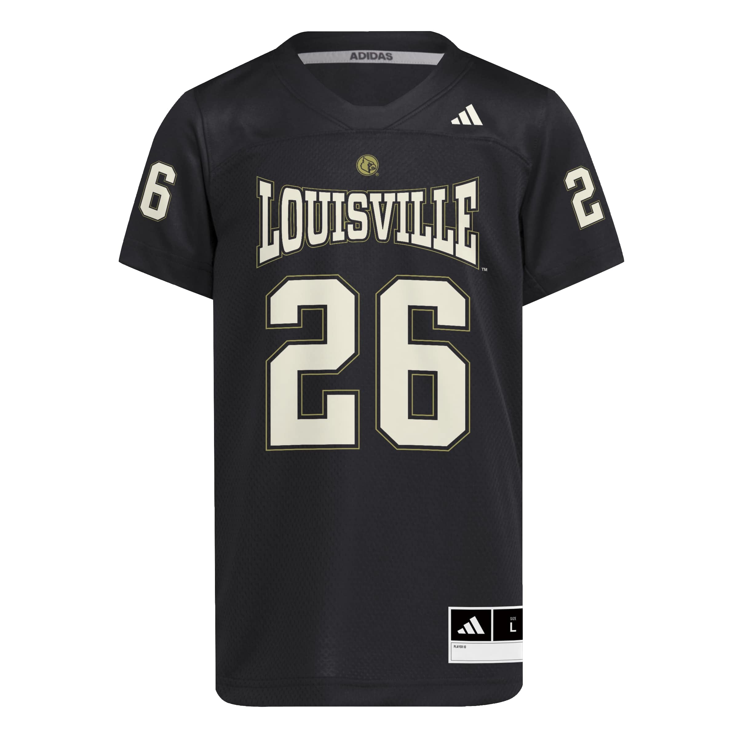 Youth adidas #26 Black Louisville Cardinals For the Ville Strategy Football Jersey