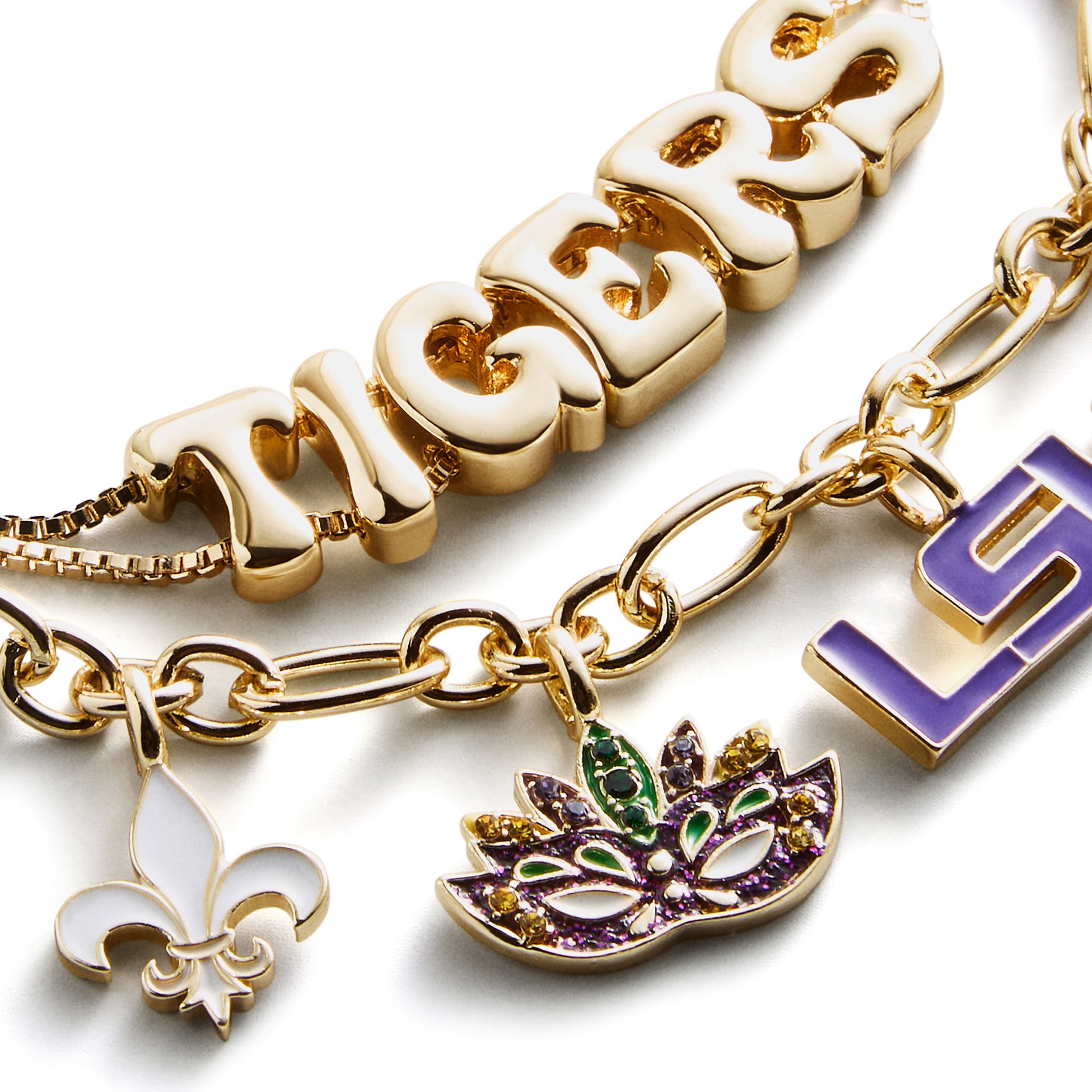 Ensemble de deux bracelets BaubleBar LSU Tigers avec breloques délicates et slogan