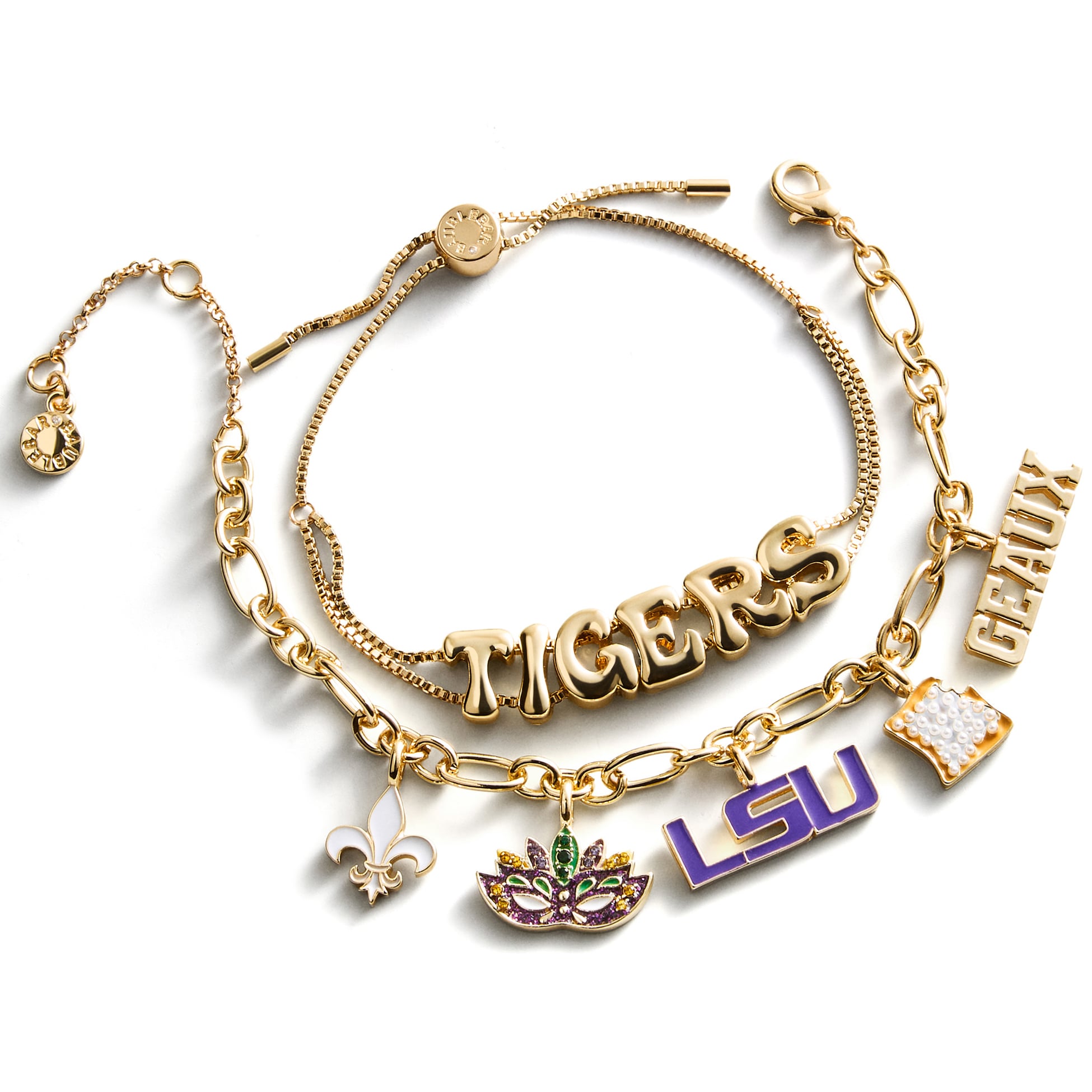 Ensemble de deux bracelets BaubleBar LSU Tigers avec breloques délicates et slogan