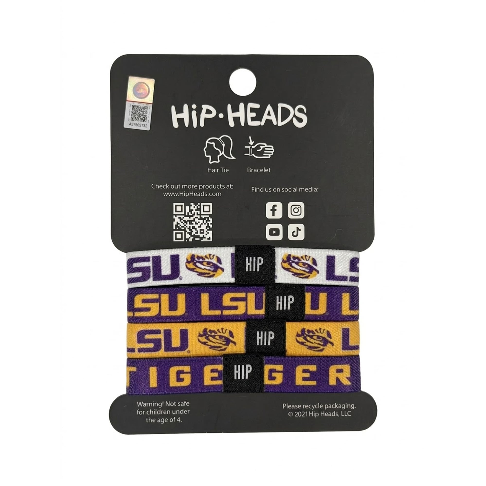 Bracelets élastiques à cheveux Hip Heads LSU Tigers (lot de quatre)