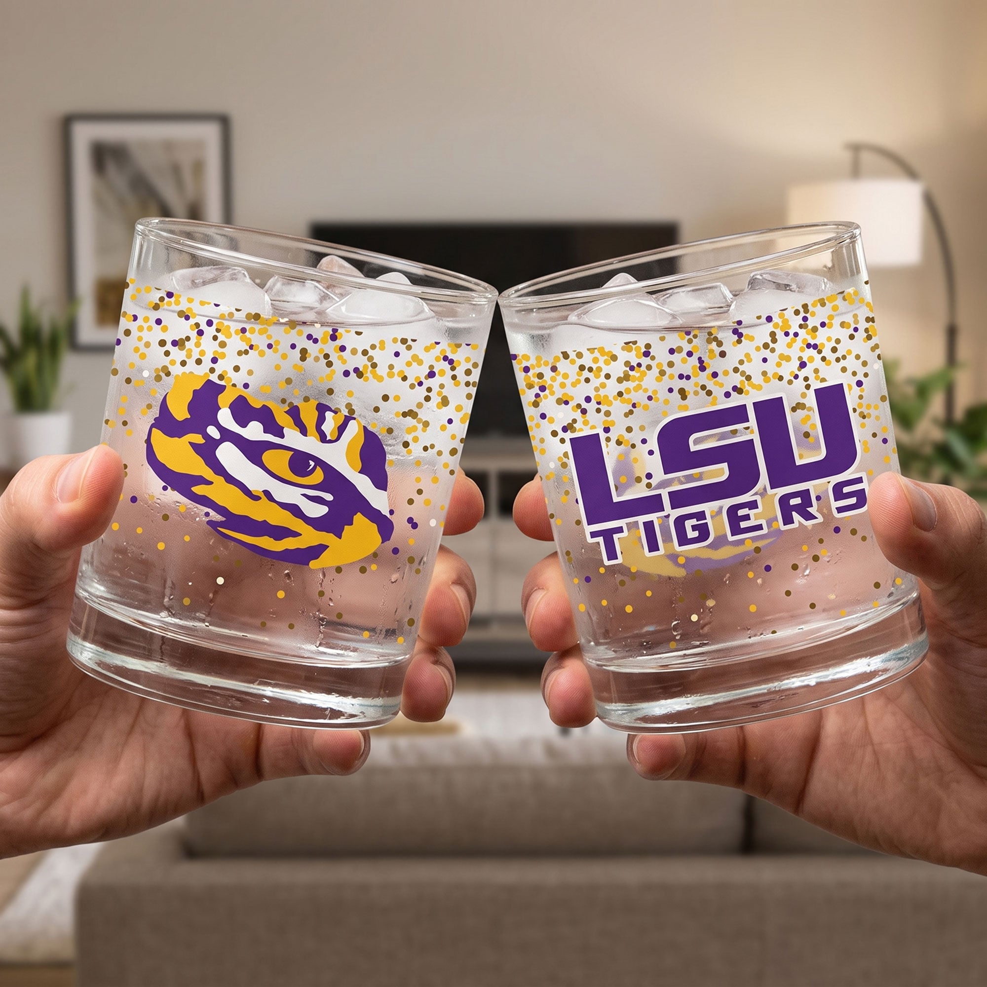 Indigo Falls LSU Tigers Confetti Rocks Glass Set of 2