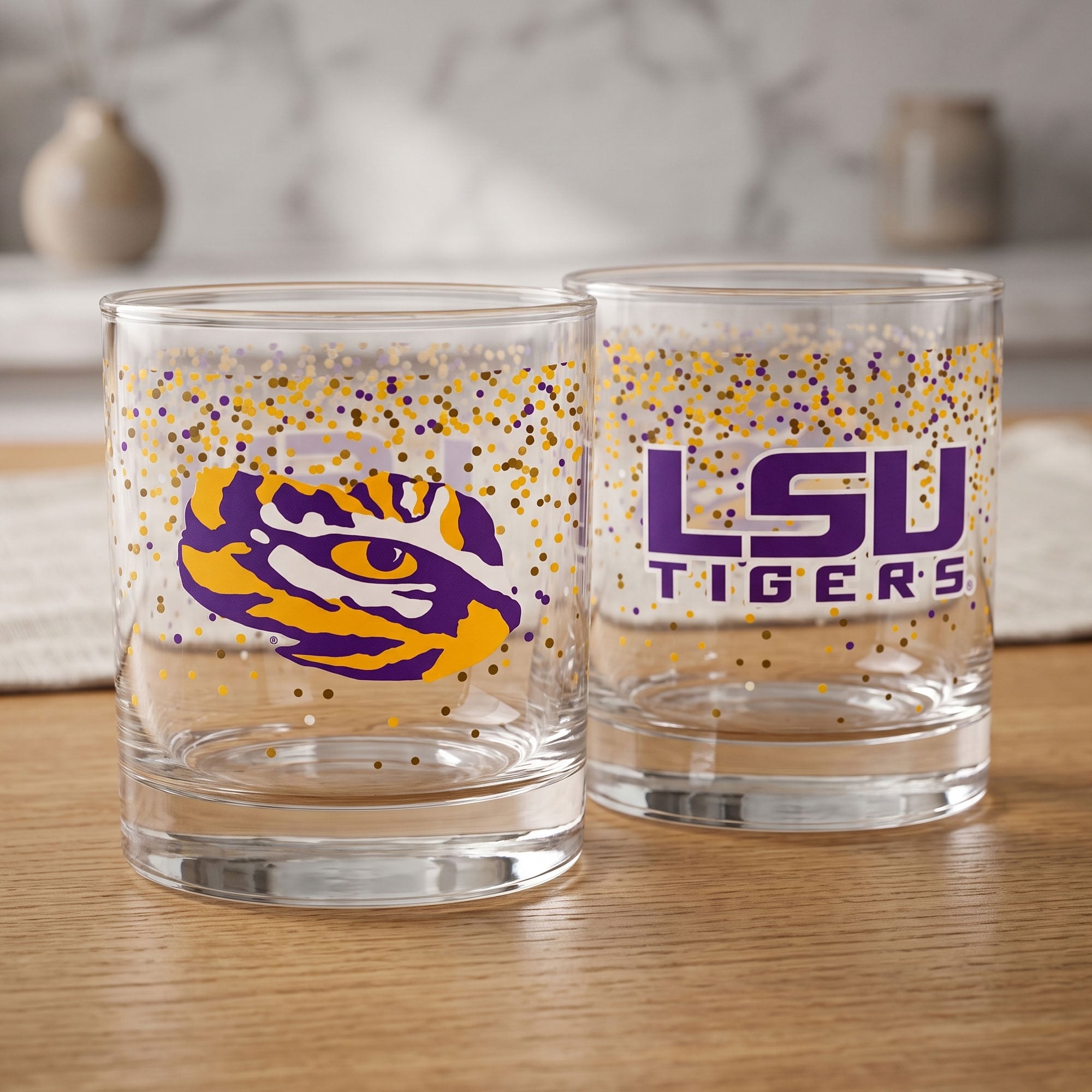 Indigo Falls LSU Tigers Confetti Rocks Glass Set of 2