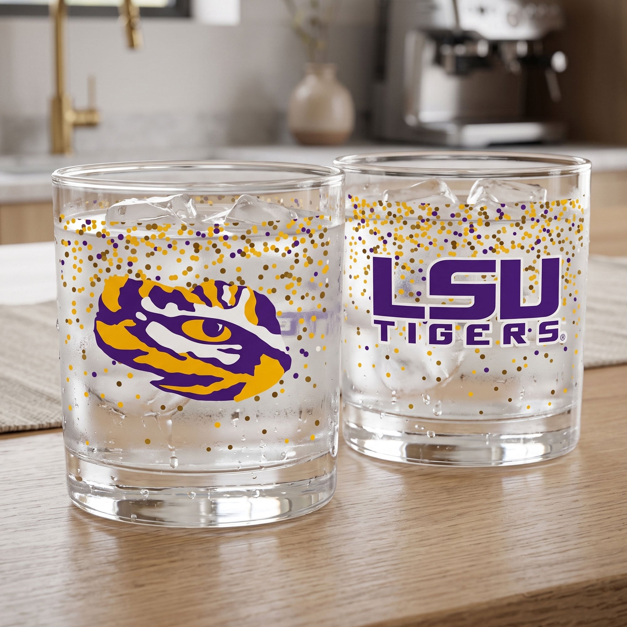 Indigo Falls LSU Tigers Confetti Rocks Glass Set of 2