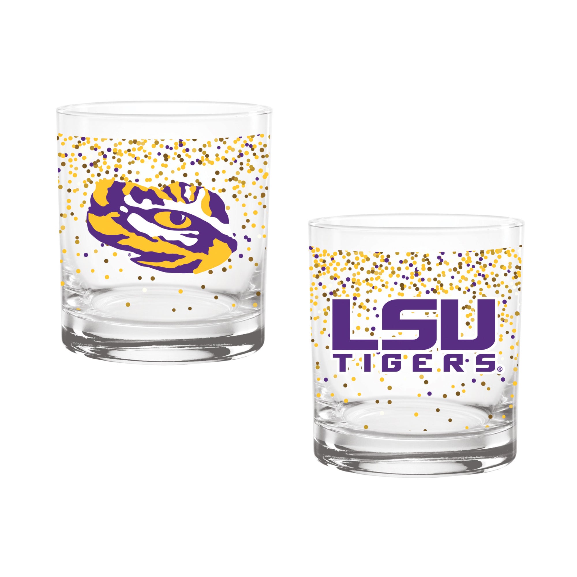 Indigo Falls LSU Tigers Confetti Rocks Glass Set of 2