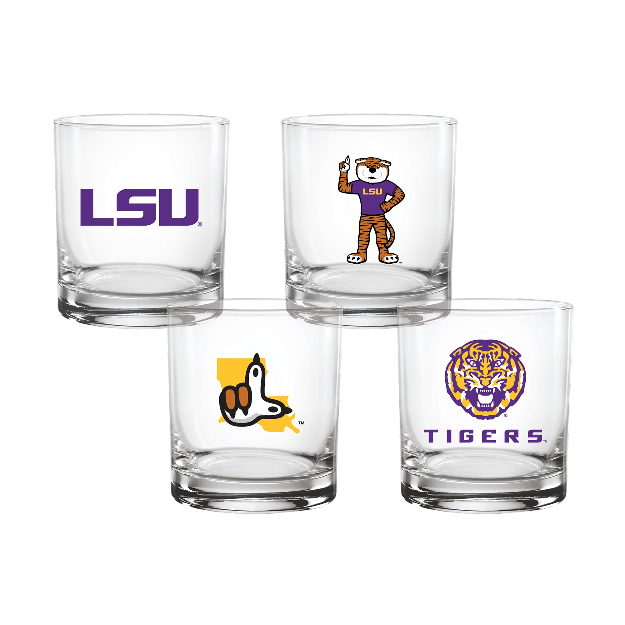 Coffret de 4 verres à whisky de collection Indigo Falls LSU Tigers Core
