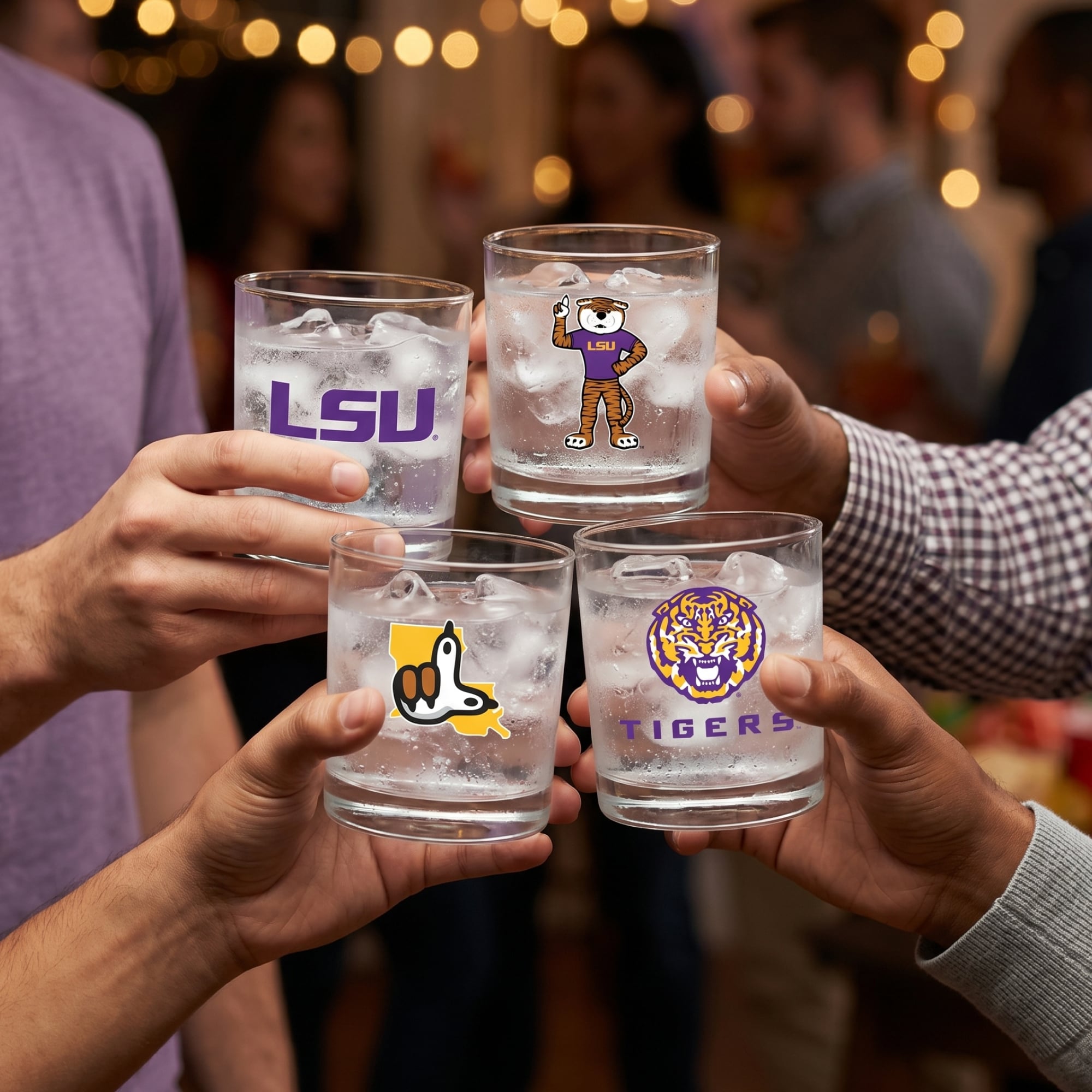 Coffret de 4 verres à whisky de collection Indigo Falls LSU Tigers Core