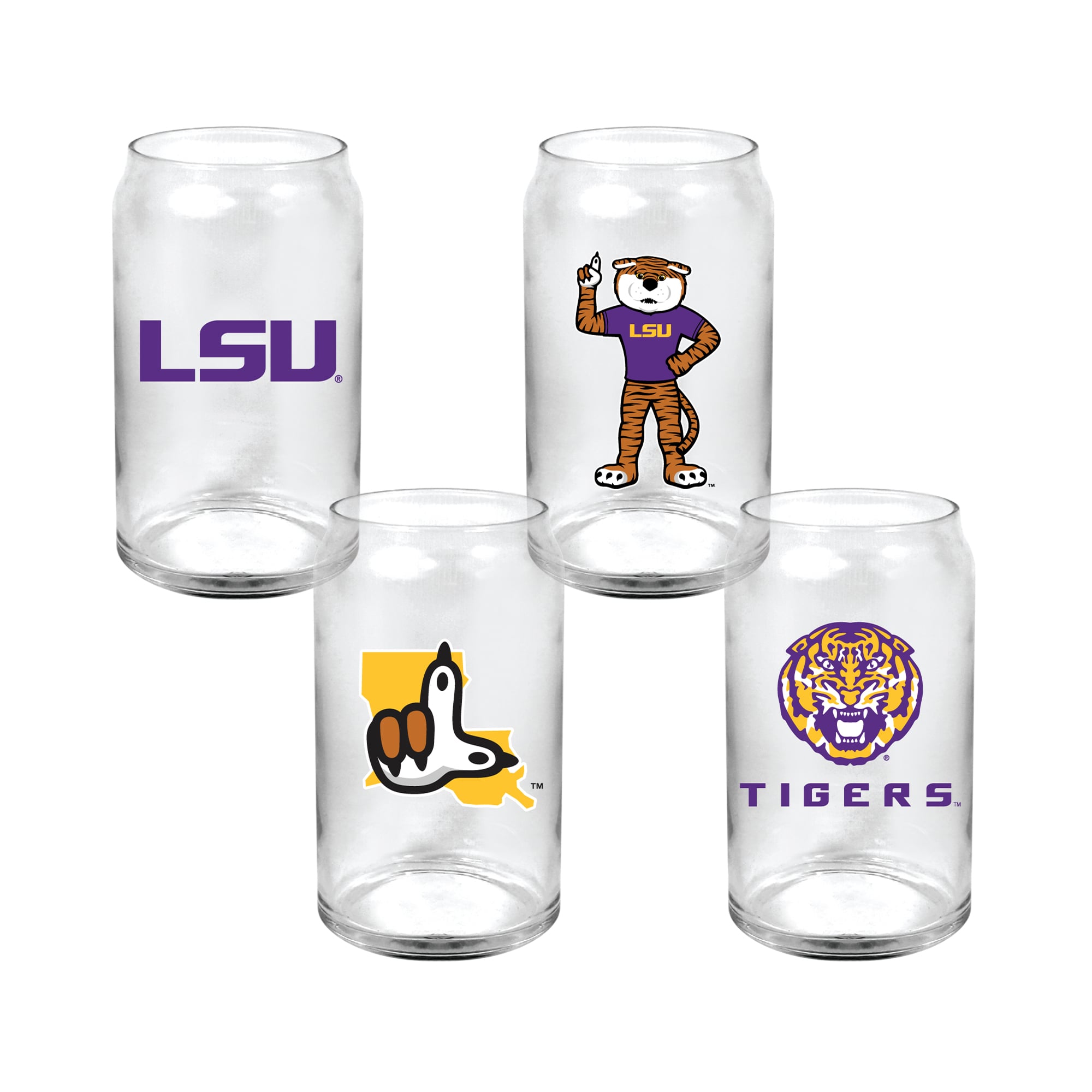 Indigo Falls  LSU Tigers Core Collectors Glass Can 4-Pack Set