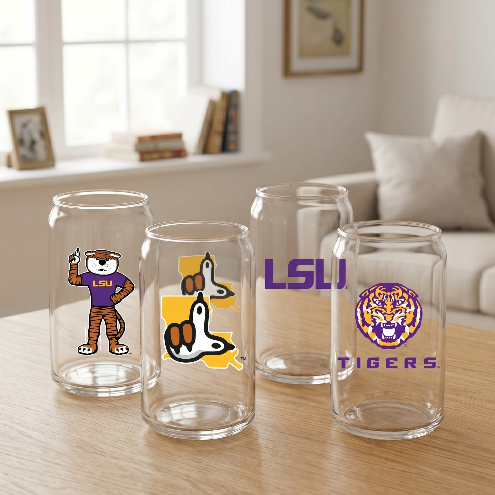 Indigo Falls  LSU Tigers Core Collectors Glass Can 4-Pack Set