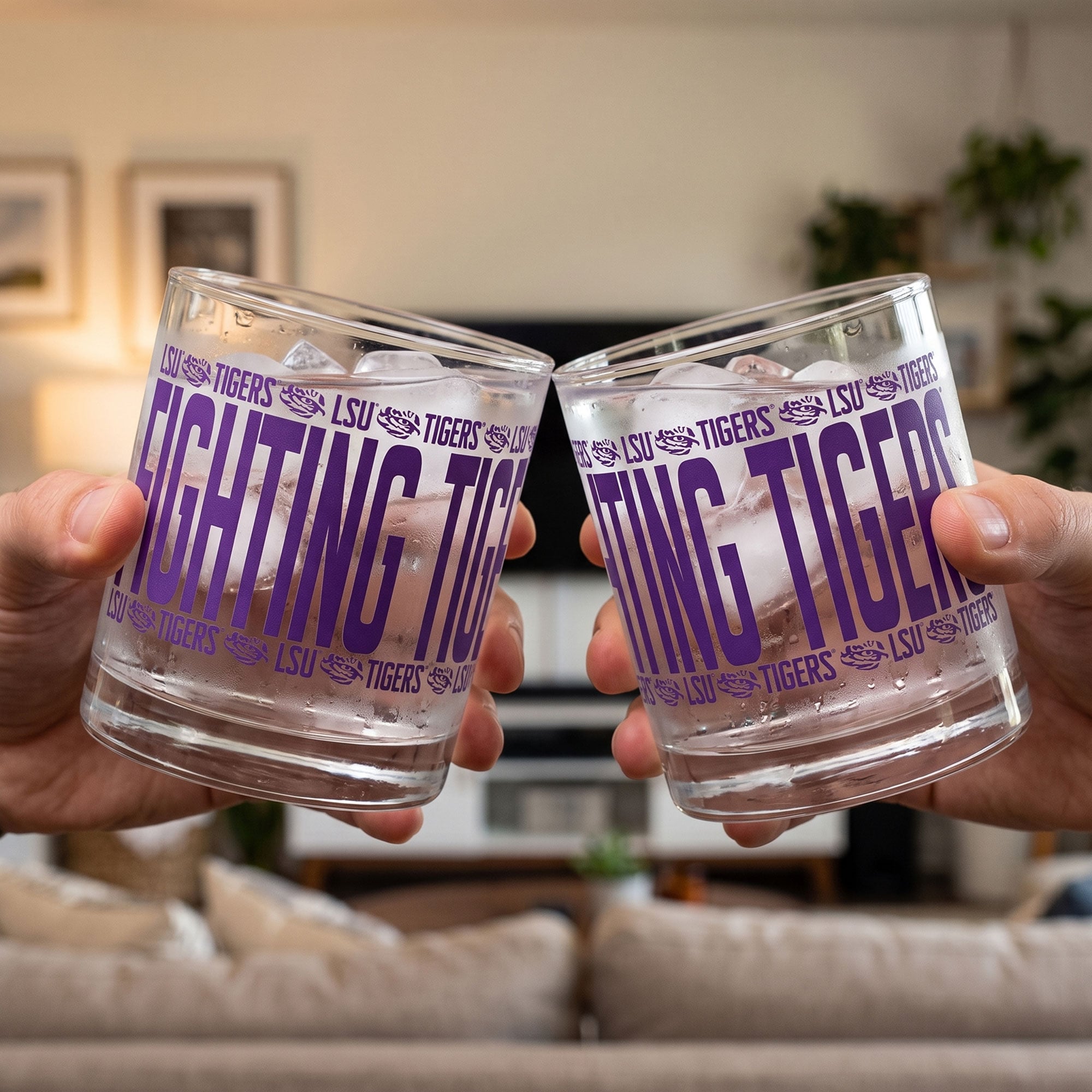 Indigo Falls LSU Tigers Elevated Rocks Glass - Set of 2