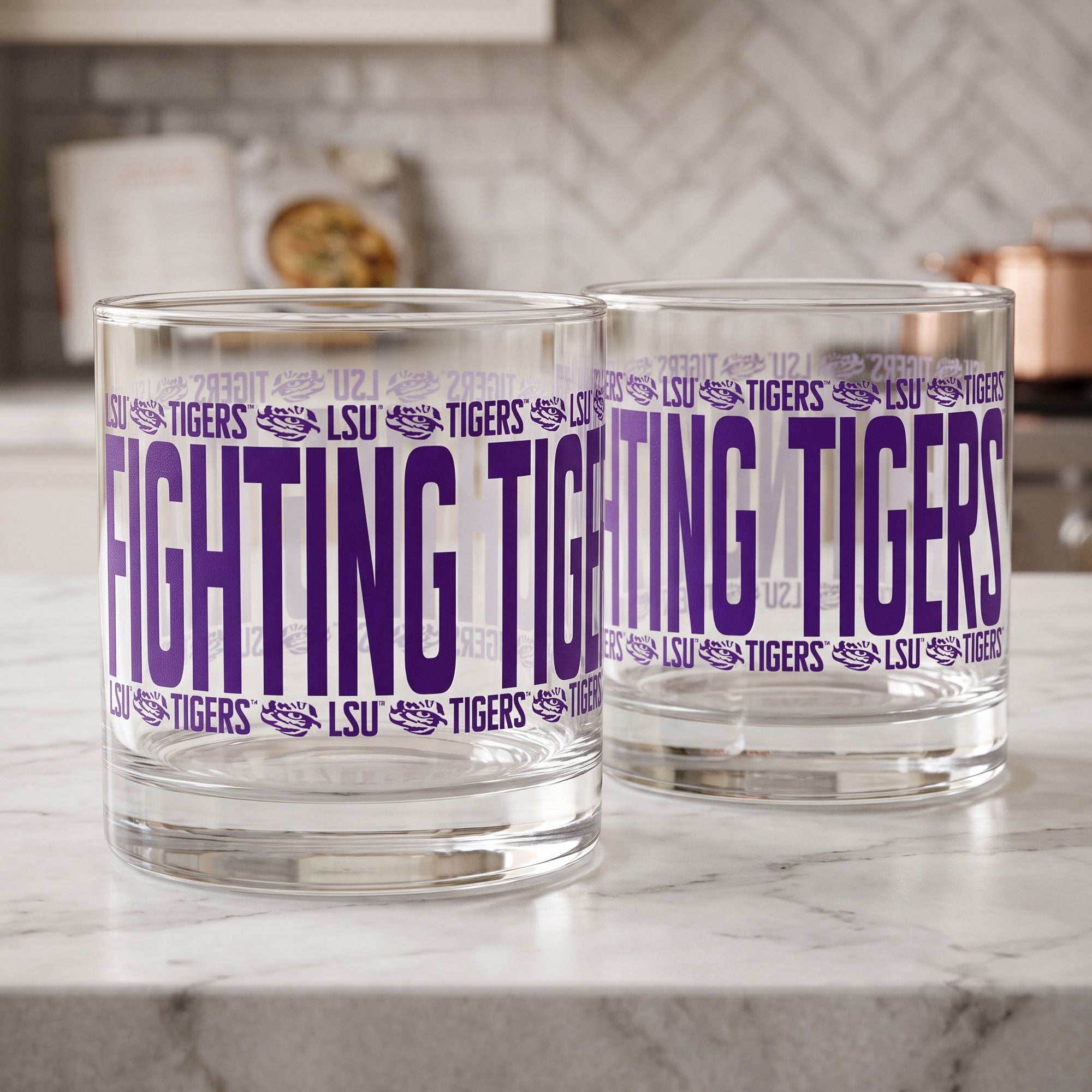 Indigo Falls LSU Tigers Elevated Rocks Glass - Set of 2