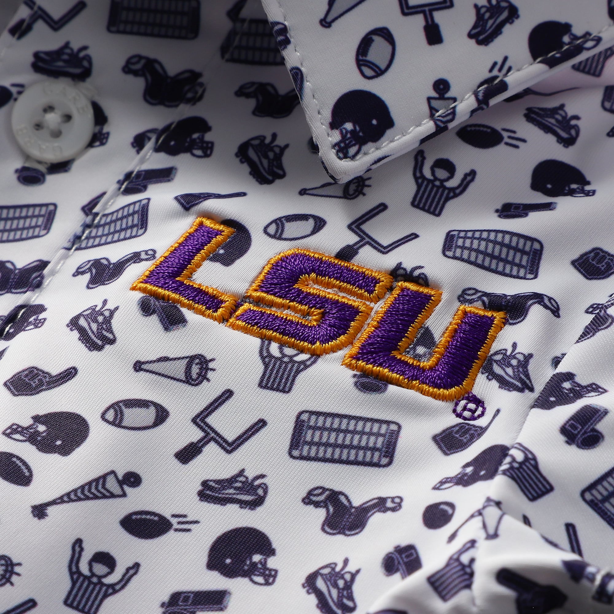 Infant Garb White LSU Tigers Tom Allover Print Performance Polo Bodysuit