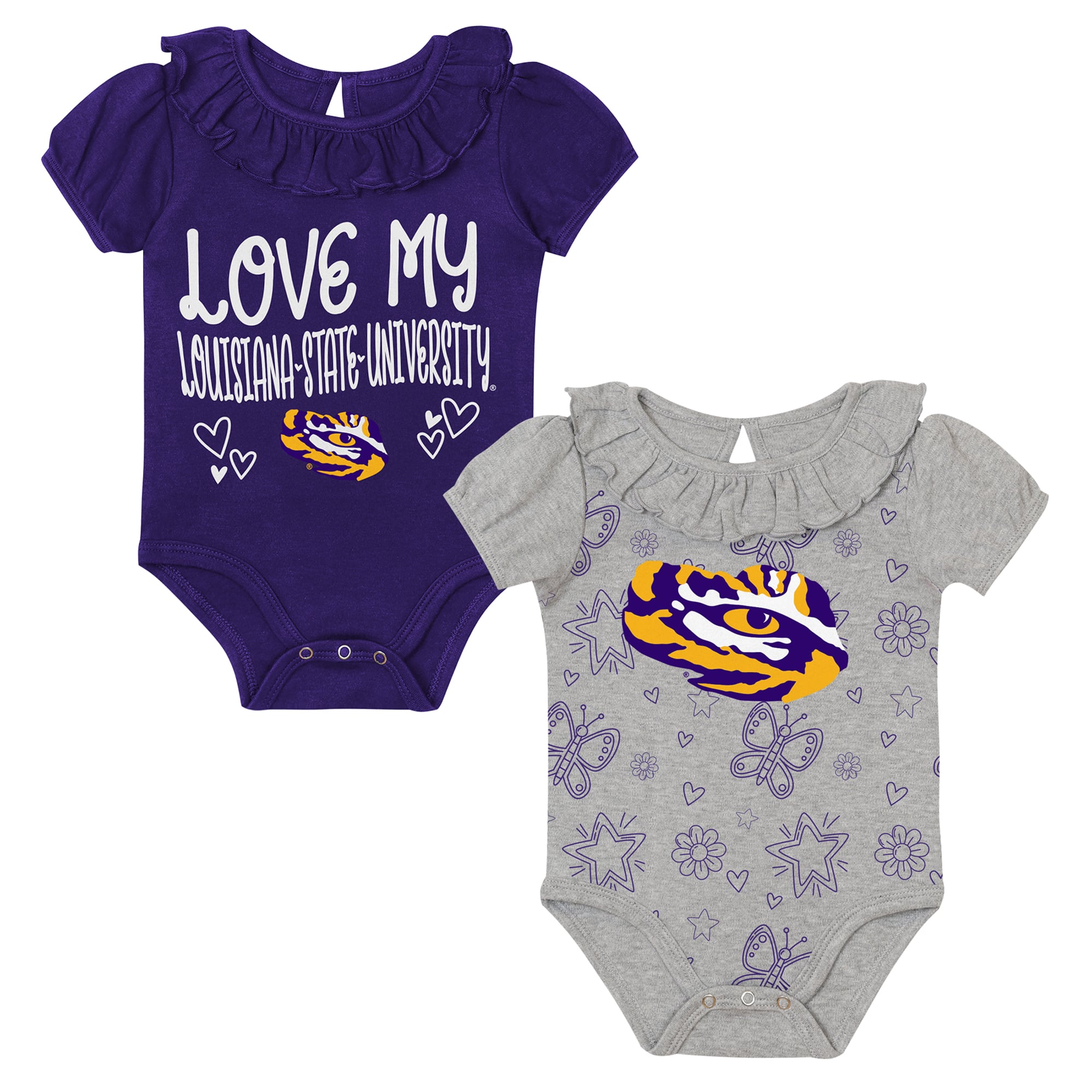 Infant Outerstuff Purple/Gray LSU Tigers Two-Pack Playtime Ruffle Bodysuit Set