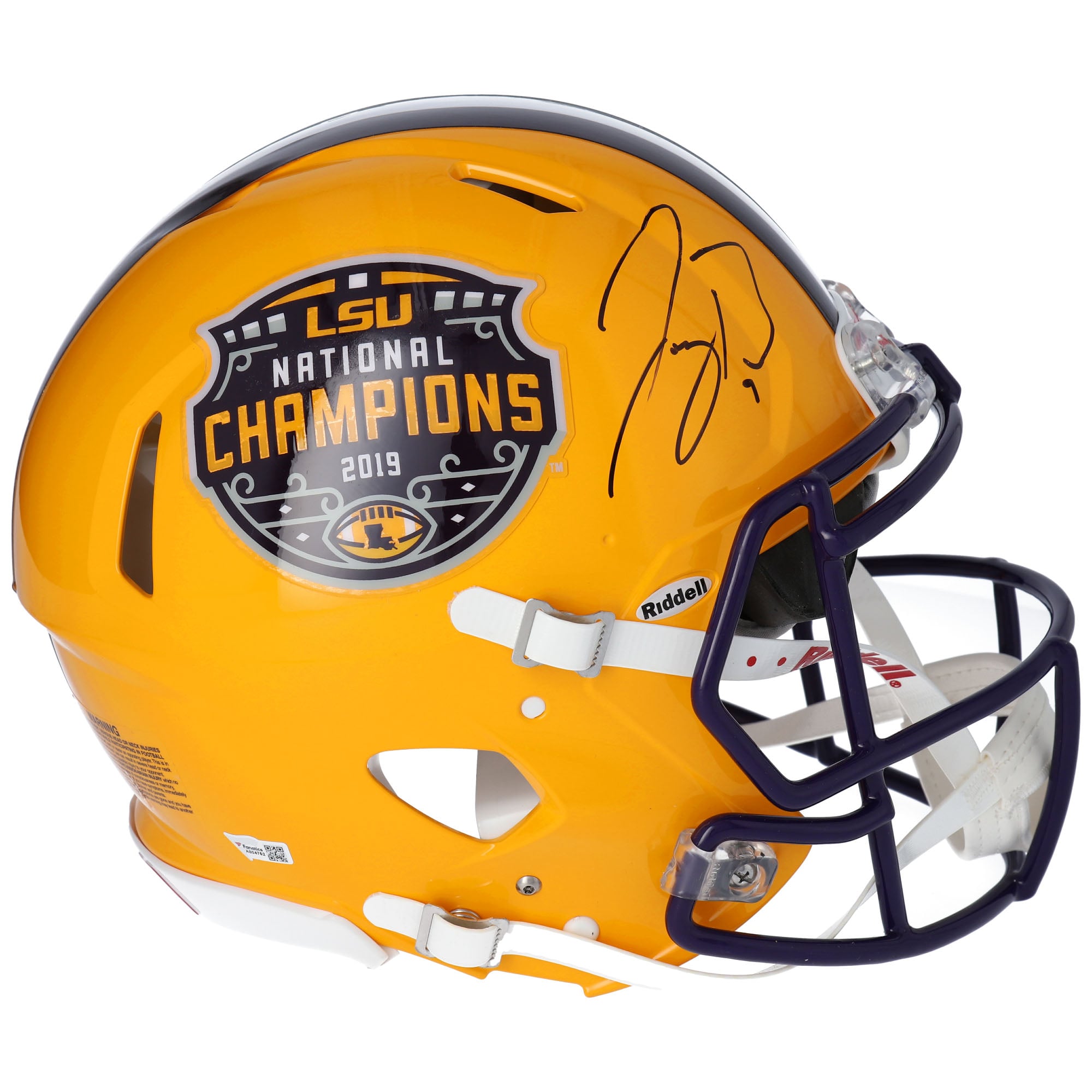 Casque Riddell Speed ​​Authentic autographié par Joe Burrow, des LSU Tigers, champions nationaux du championnat universitaire de football américain 2019.