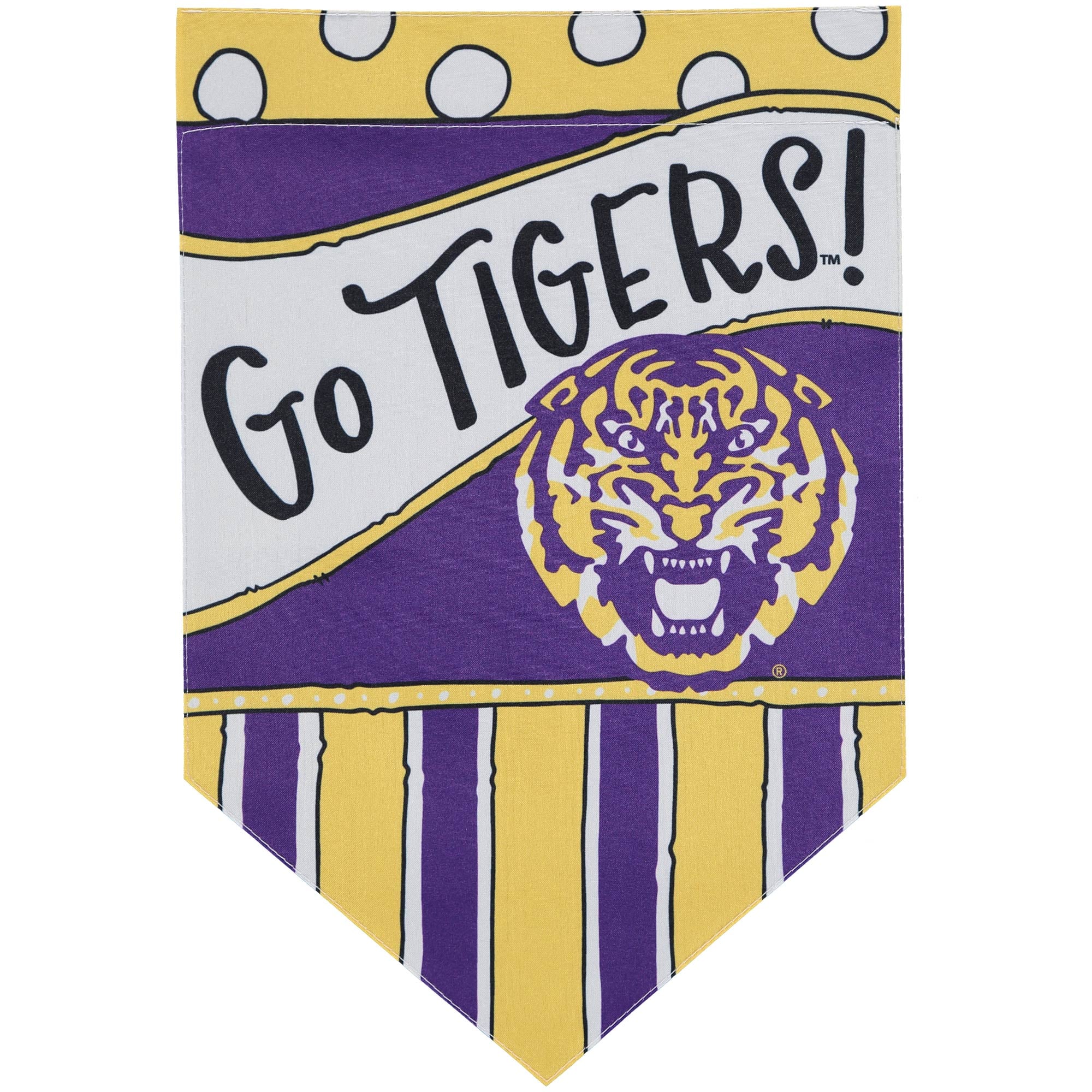 Drapeau double face LSU Tigers 12'' x 18'' à pois et rayures