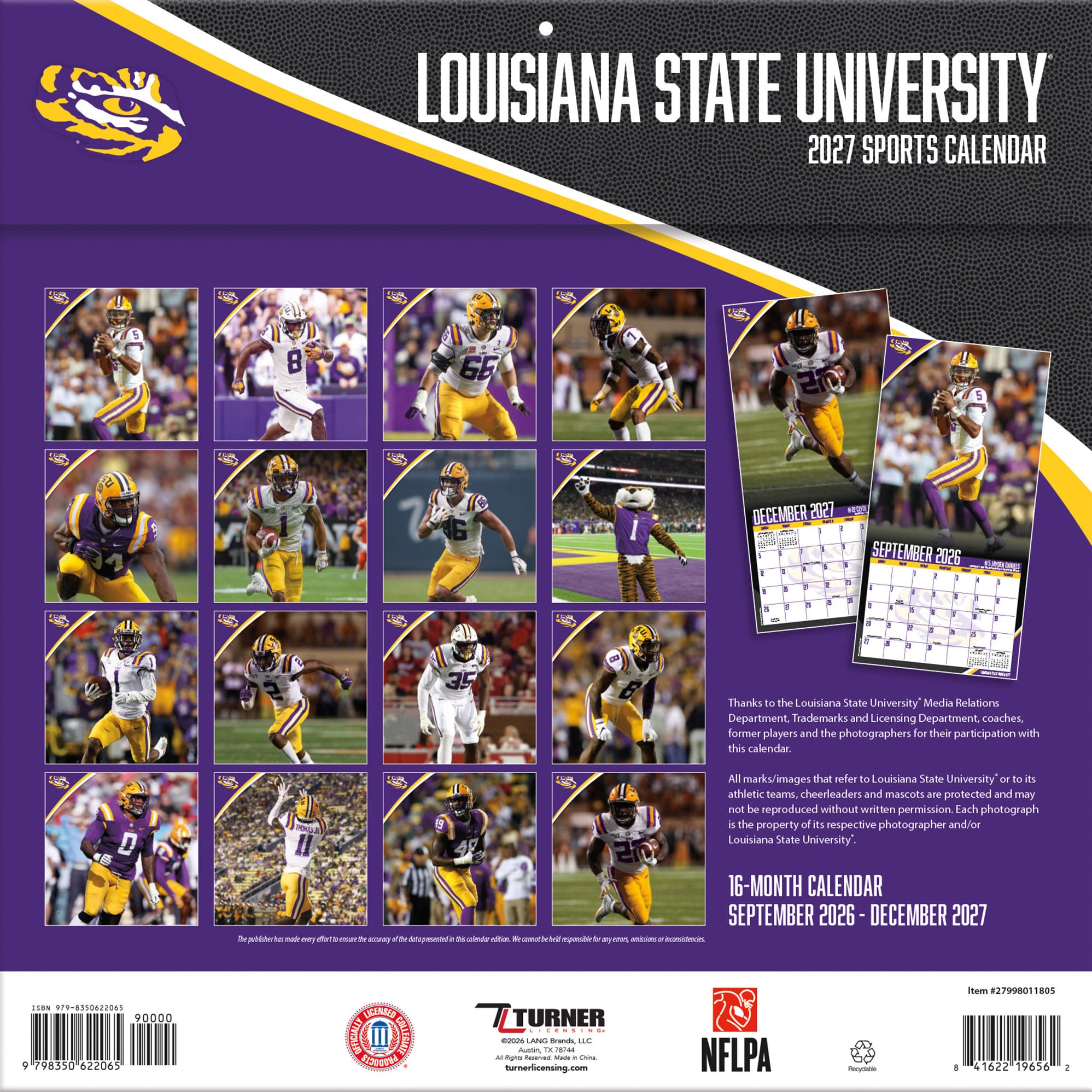 LSU Tigers 2027 12” x 12” Team Wall Calendar