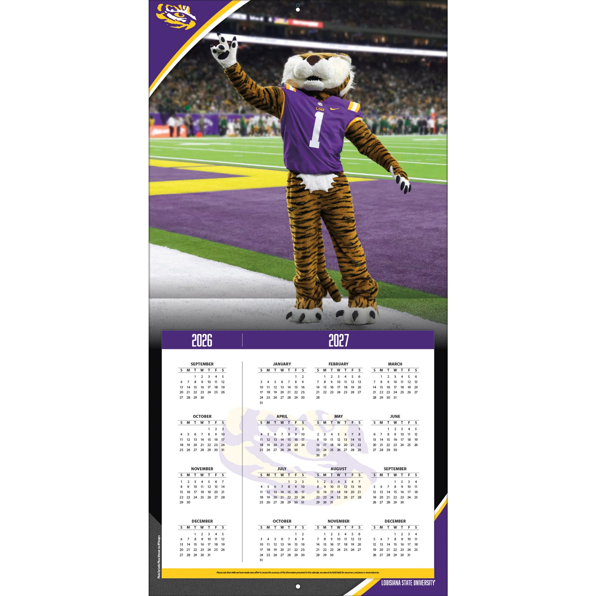 LSU Tigers 2027 12” x 12” Team Wall Calendar