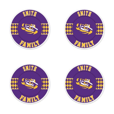 LSU Tigers 4" Personalized Circular Coasters 4-Pack Set