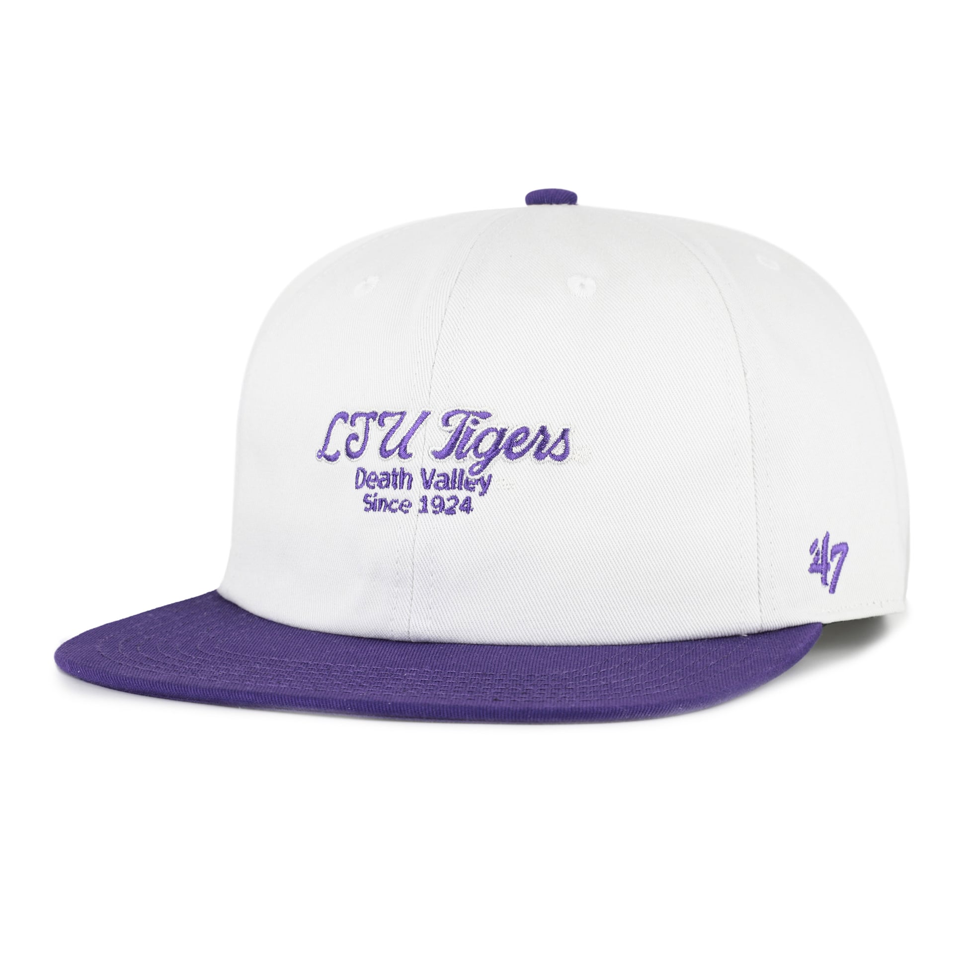 Men's '47 White/Purple LSU Tigers Script Stack Relaxed Captain Adjustable Hat
