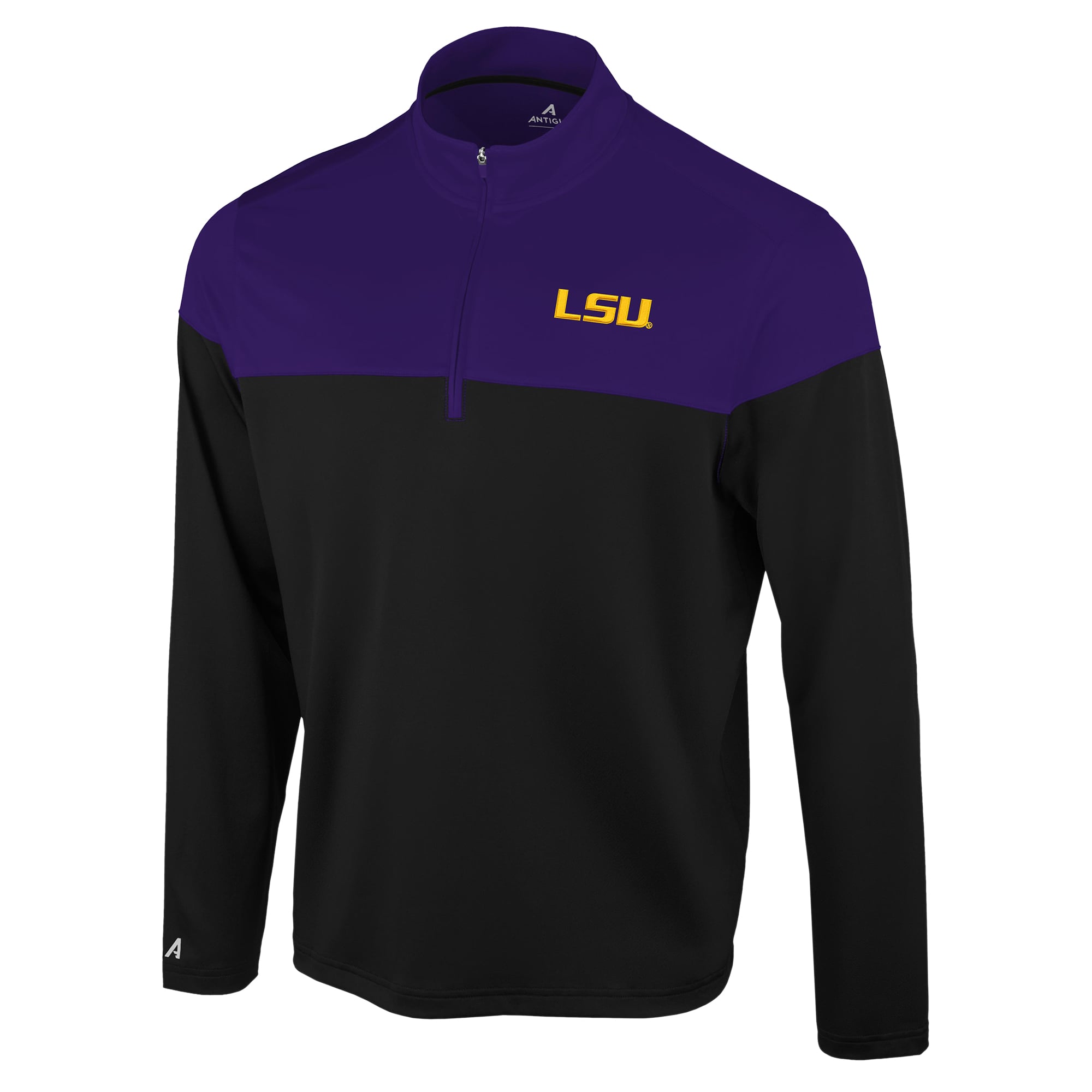 Men's Antigua  Black LSU Tigers Hinder Colorblock Quarter-Zip Pullover
