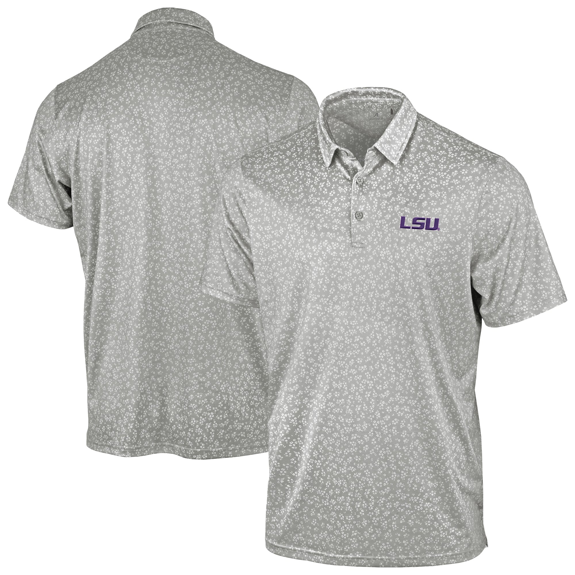 Men's Antigua Gray LSU Tigers Mono Floral Polo