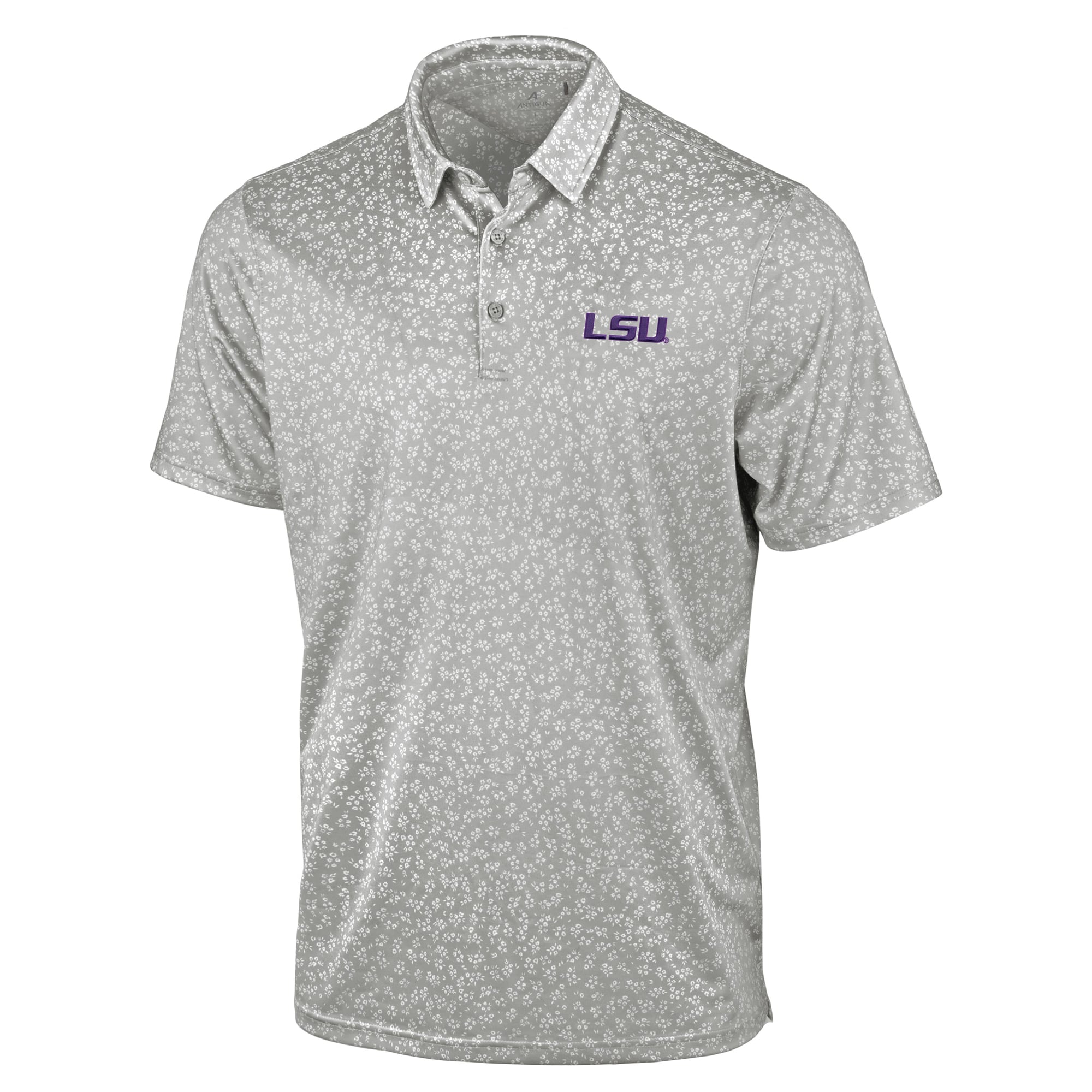 Men's Antigua Gray LSU Tigers Mono Floral Polo