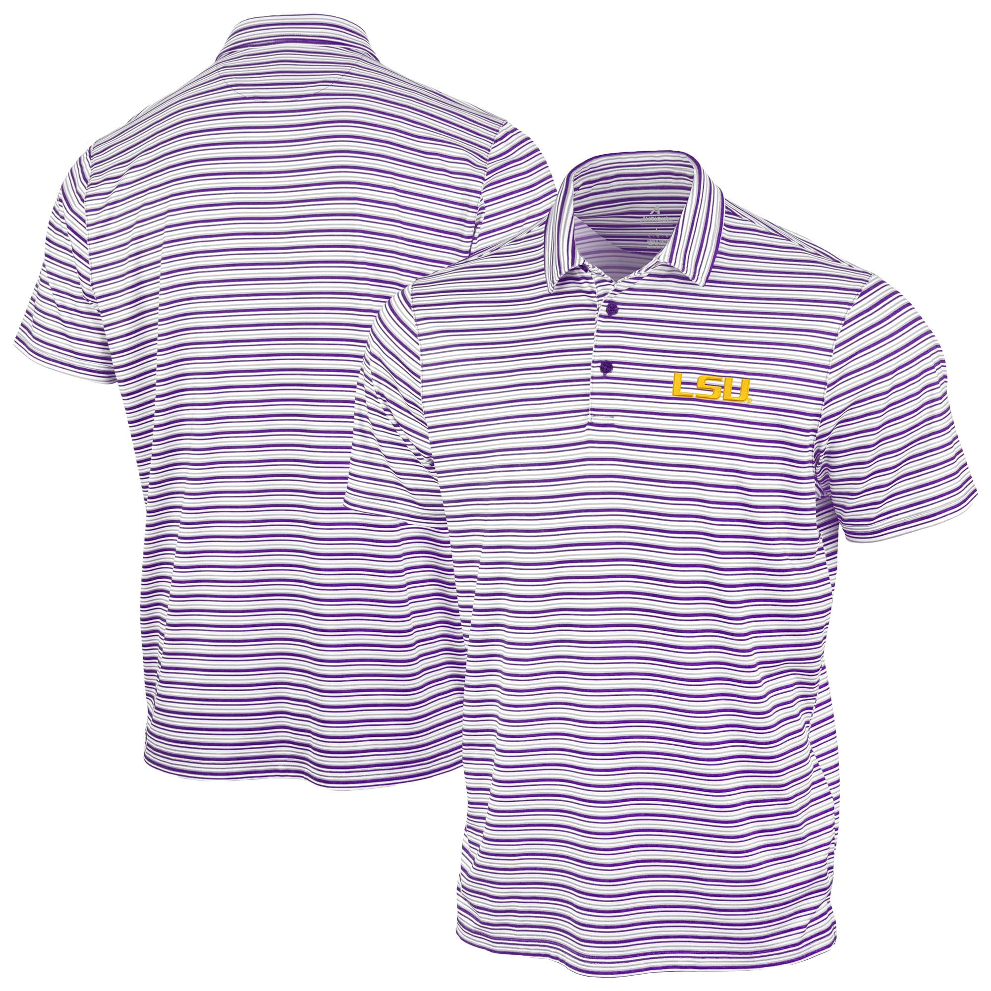 Polo Antigua violet à rayures spatiales pour homme, modèle LSU Tigers.