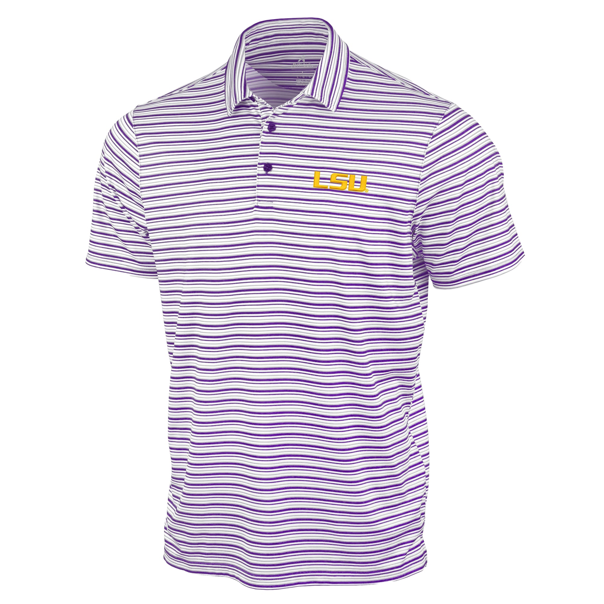 Polo Antigua violet à rayures spatiales pour homme, modèle LSU Tigers.