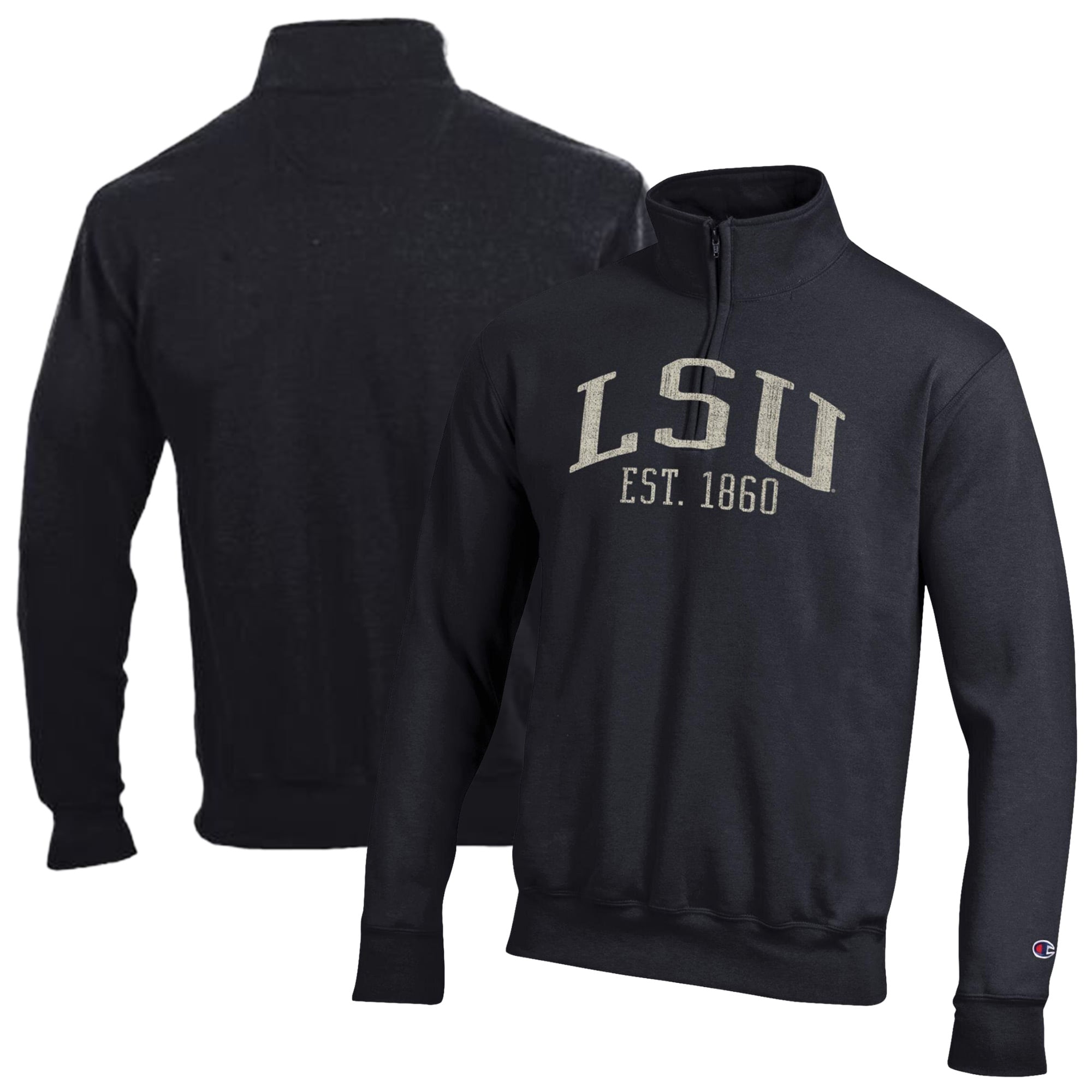 Men's Champion Black LSU Tigers Powerblend Quarter-Zip Pullover