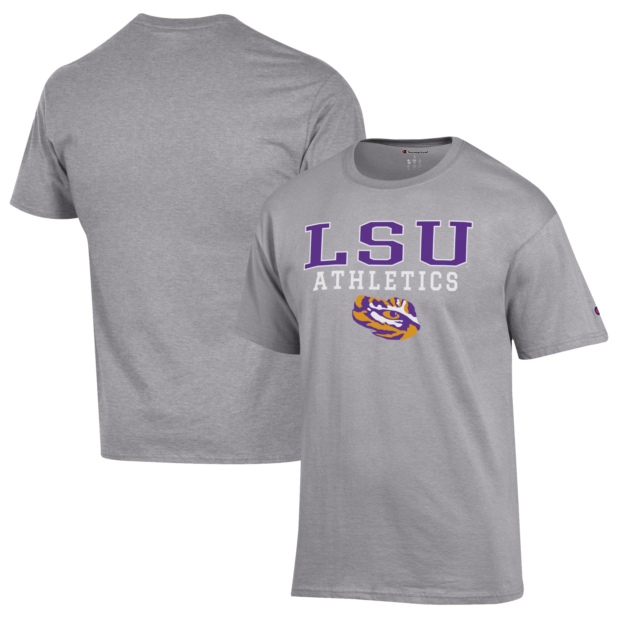 Men's Champion Gray LSU Tigers Athletics Logo Stack T-Shirt