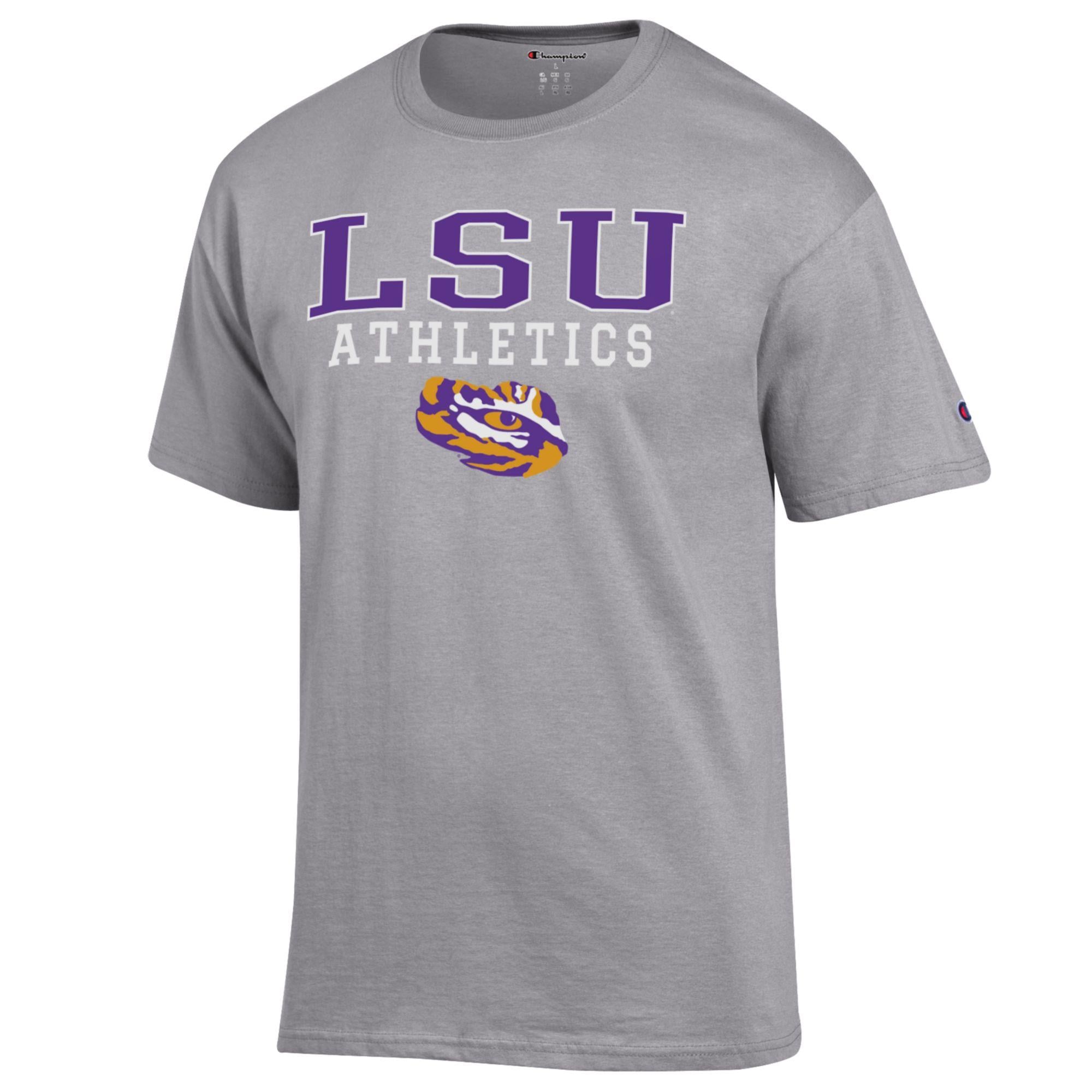 Men's Champion Gray LSU Tigers Athletics Logo Stack T-Shirt