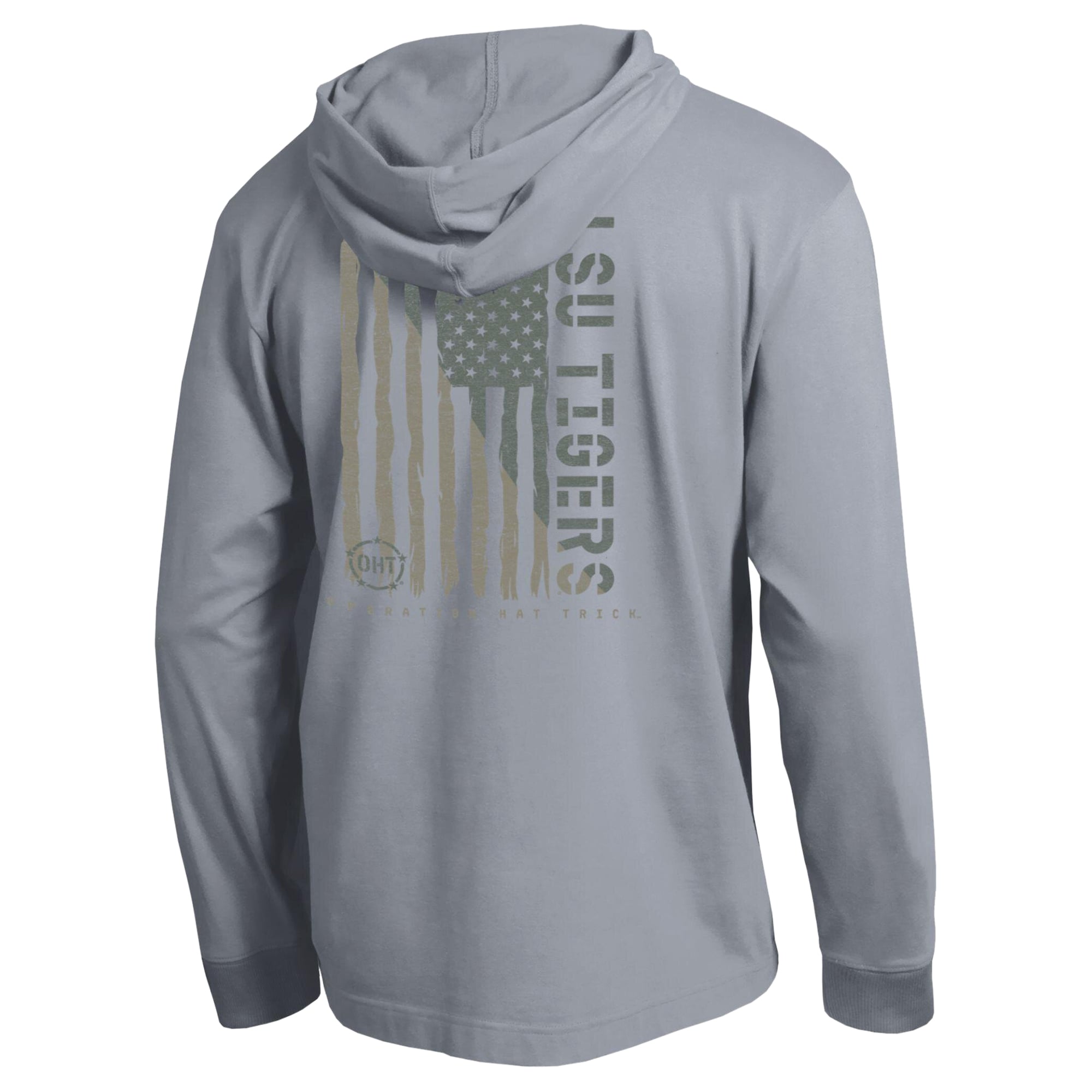 Men's Champion Gray LSU Tigers Operation Hat Trick Flag Hooded Long Sleeve T-Shirt