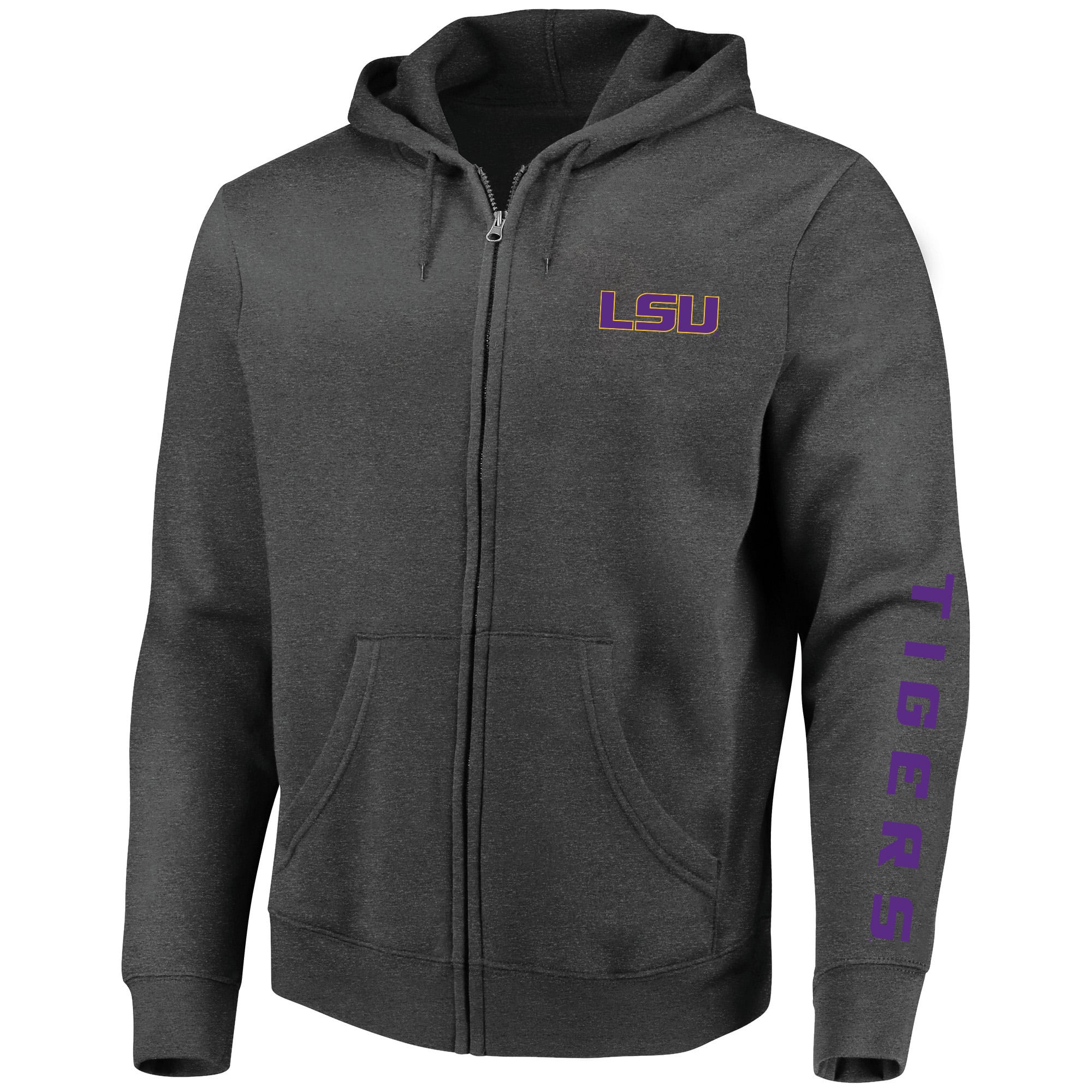 Sweat à capuche zippé Champion Heather Charcoal LSU Tigers pour homme, grandes tailles