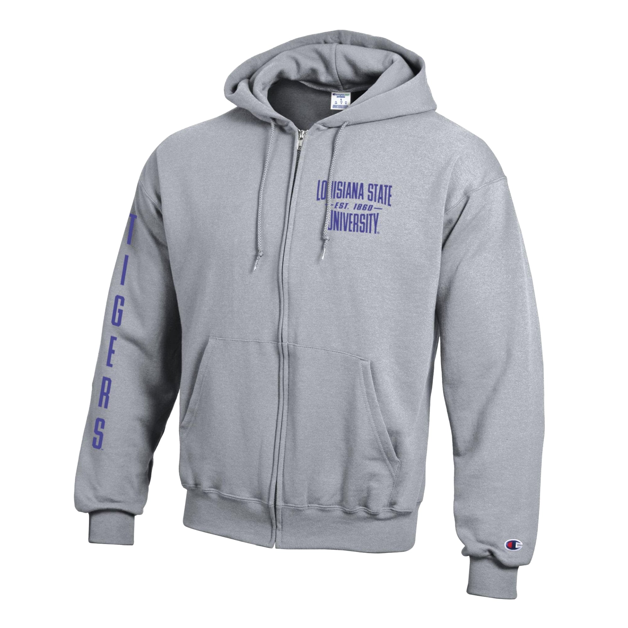 Men's Champion Heather Gray LSU Tigers Varsity Powerblend Full-Zip Fleece Hoodie