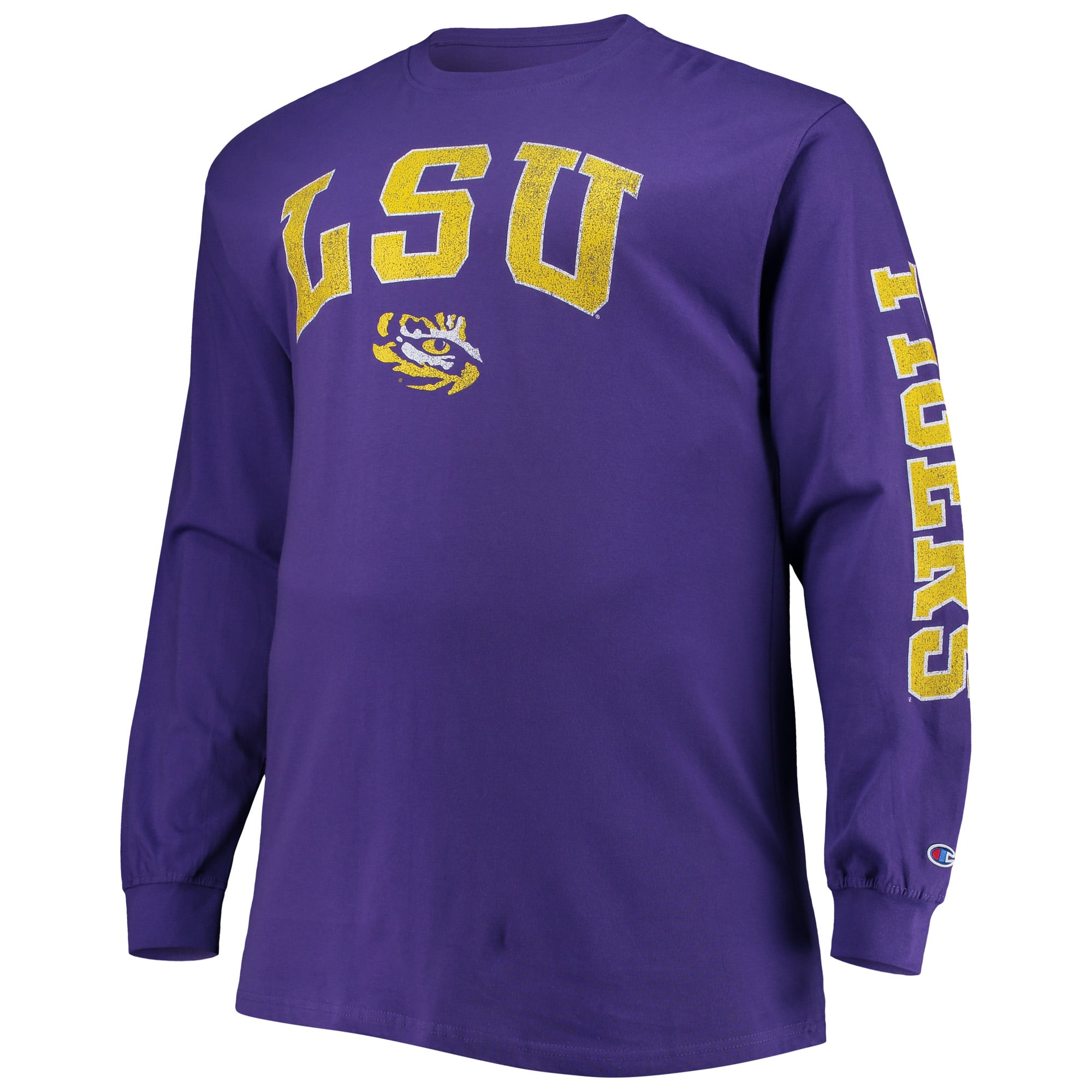 T-shirt à manches longues Champion violet pour homme, grandes tailles, logo Arch Over des LSU Tigers