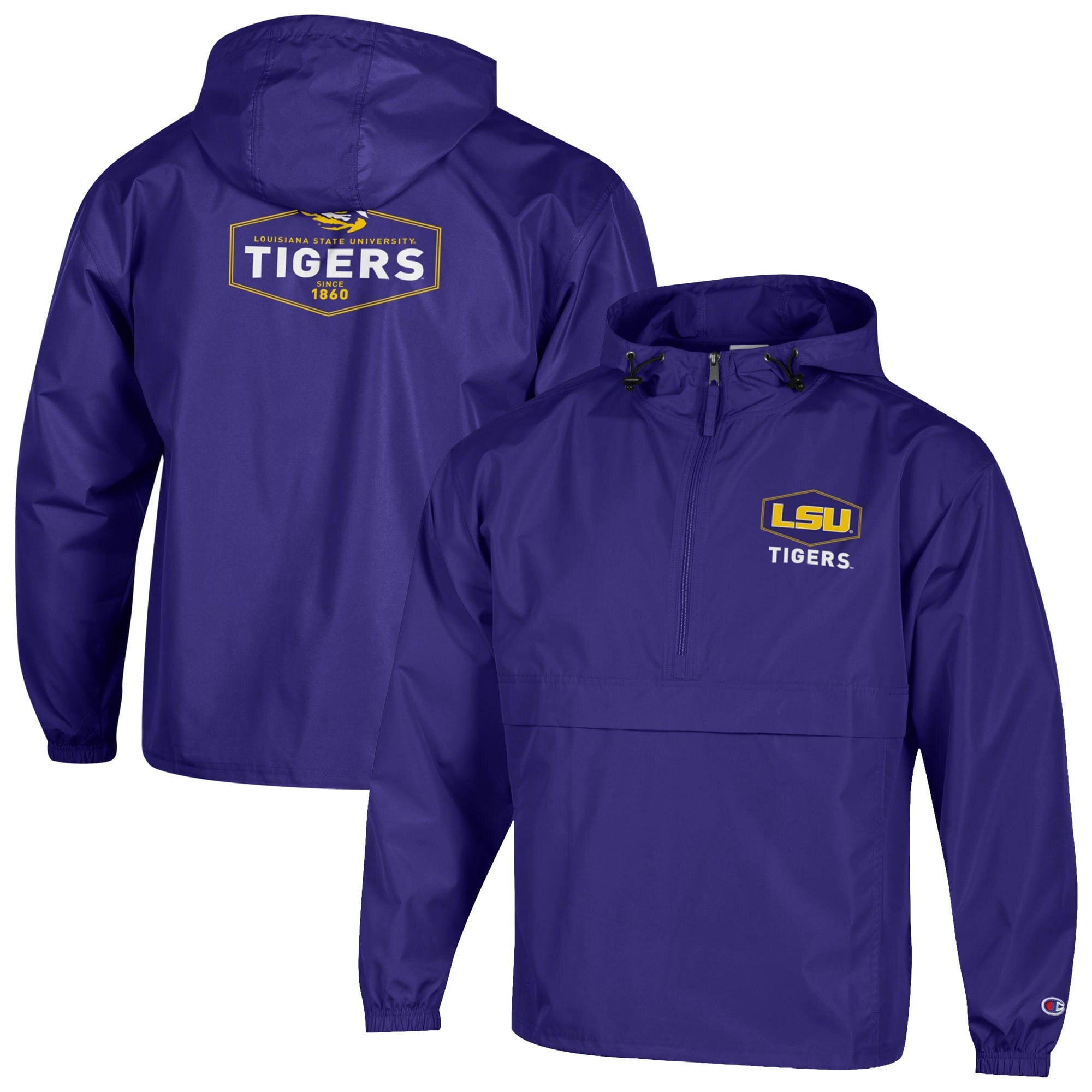 Men's Champion Purple LSU Tigers Delay Packable Half-Zip Jacket
