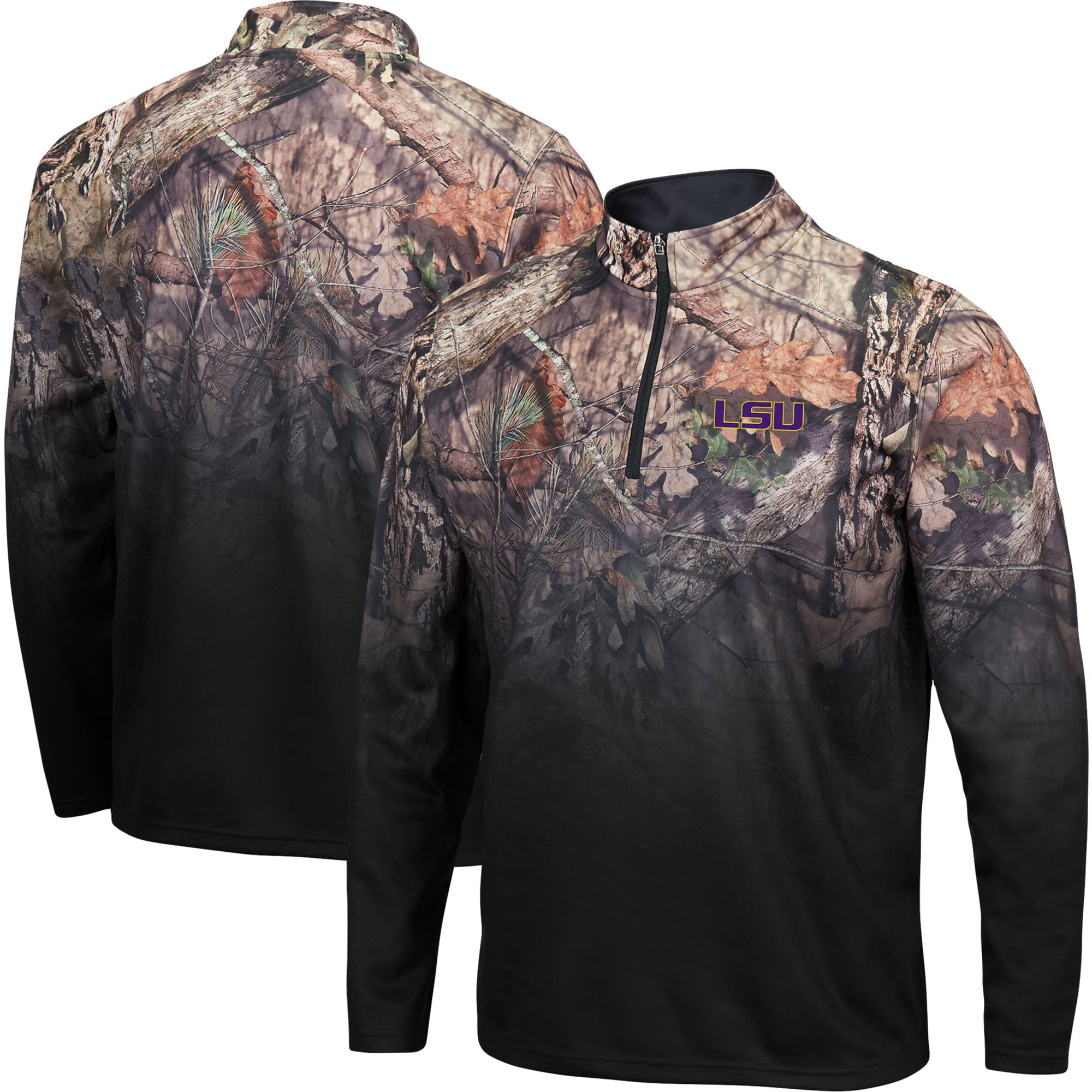 Men's Colosseum Black LSU Tigers Mossy Oak Fleet II Quarter-Zip Jacket