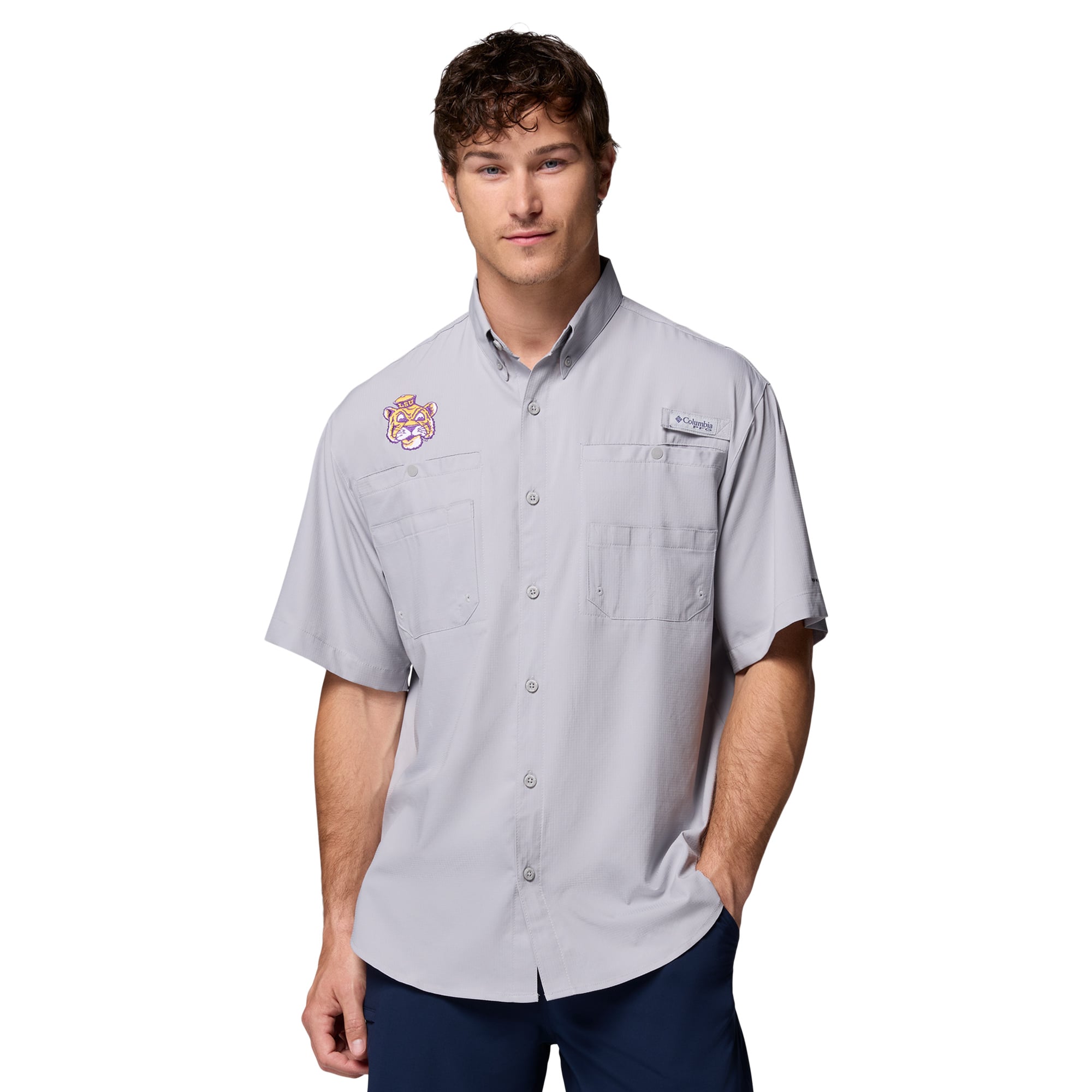 Chemise boutonnée Columbia grise LSU Tigers Tamiami Omni-Shade pour homme