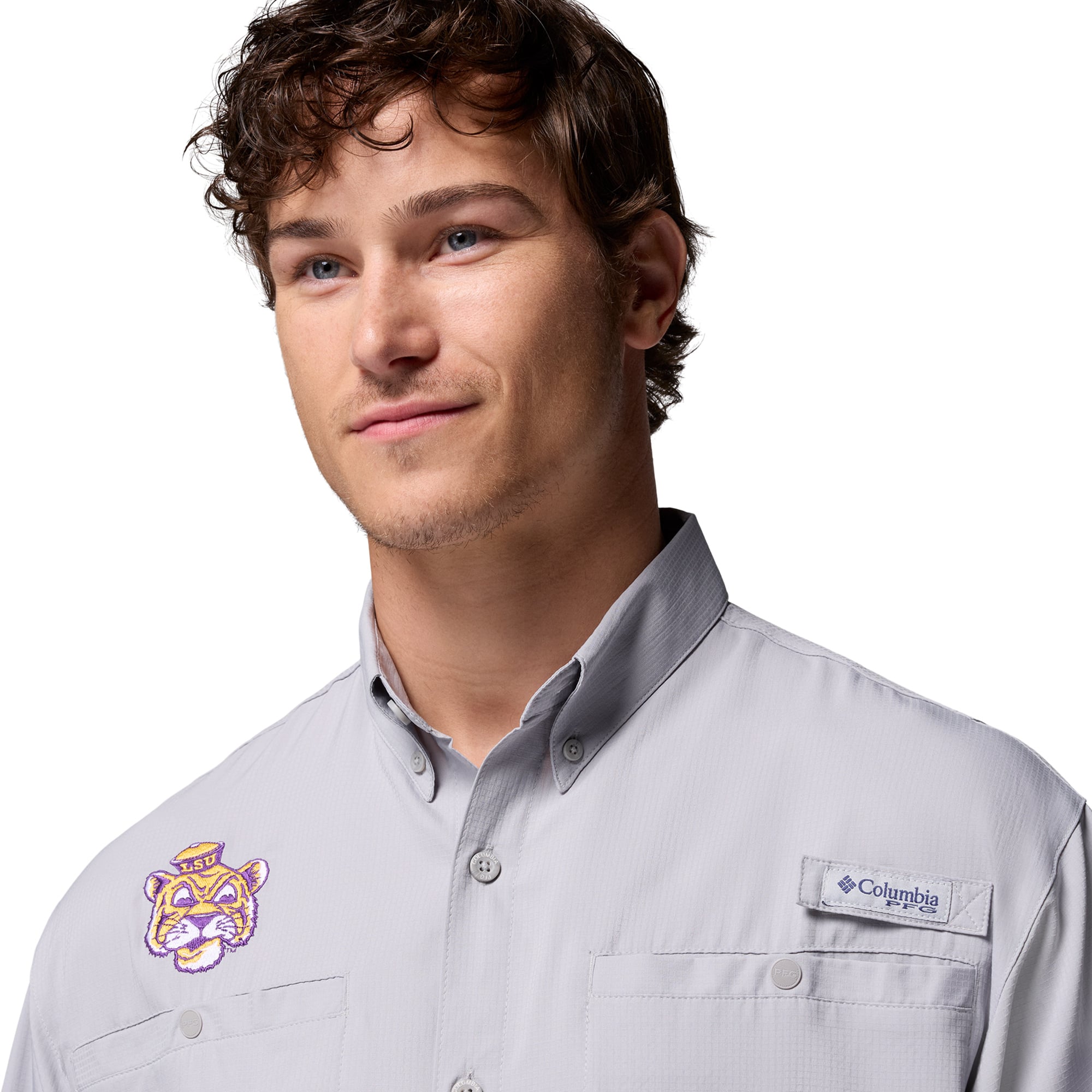 Chemise boutonnée Columbia grise LSU Tigers Tamiami Omni-Shade pour homme