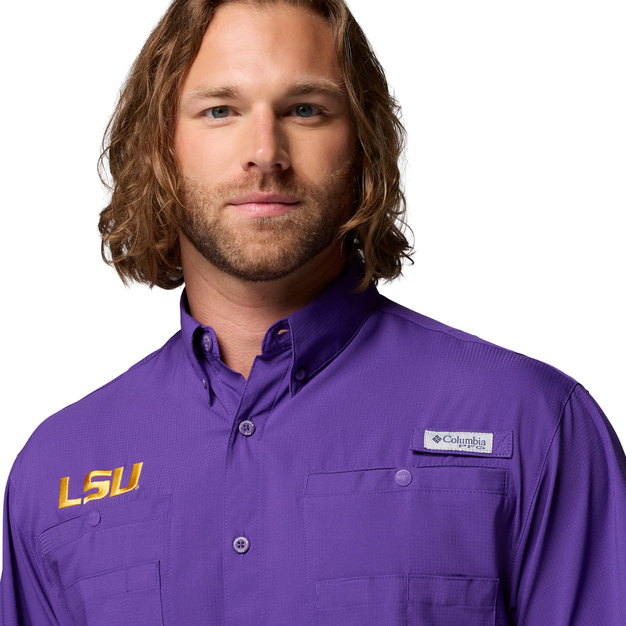 Men's Columbia Purple LSU Tigers PFG Tamiami Shirt