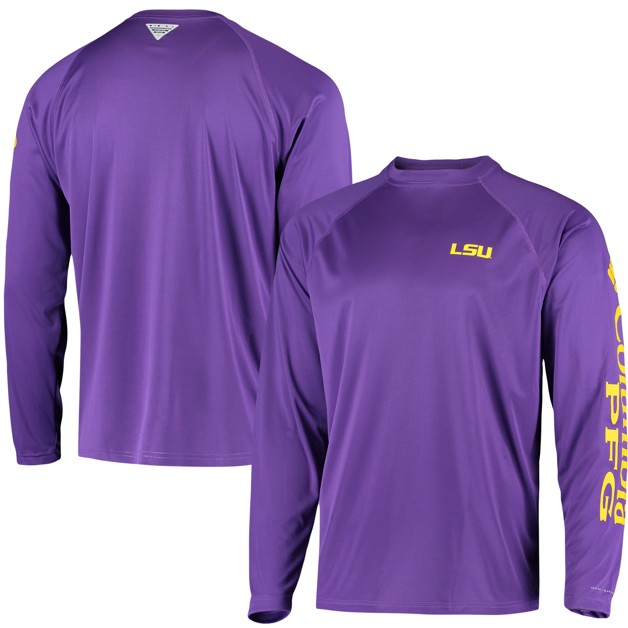 LSU Tigers Men's Purple Long Sleeve T-Shirt – 2-Sided Diagonal Repeat Graphic – 100% Cotton